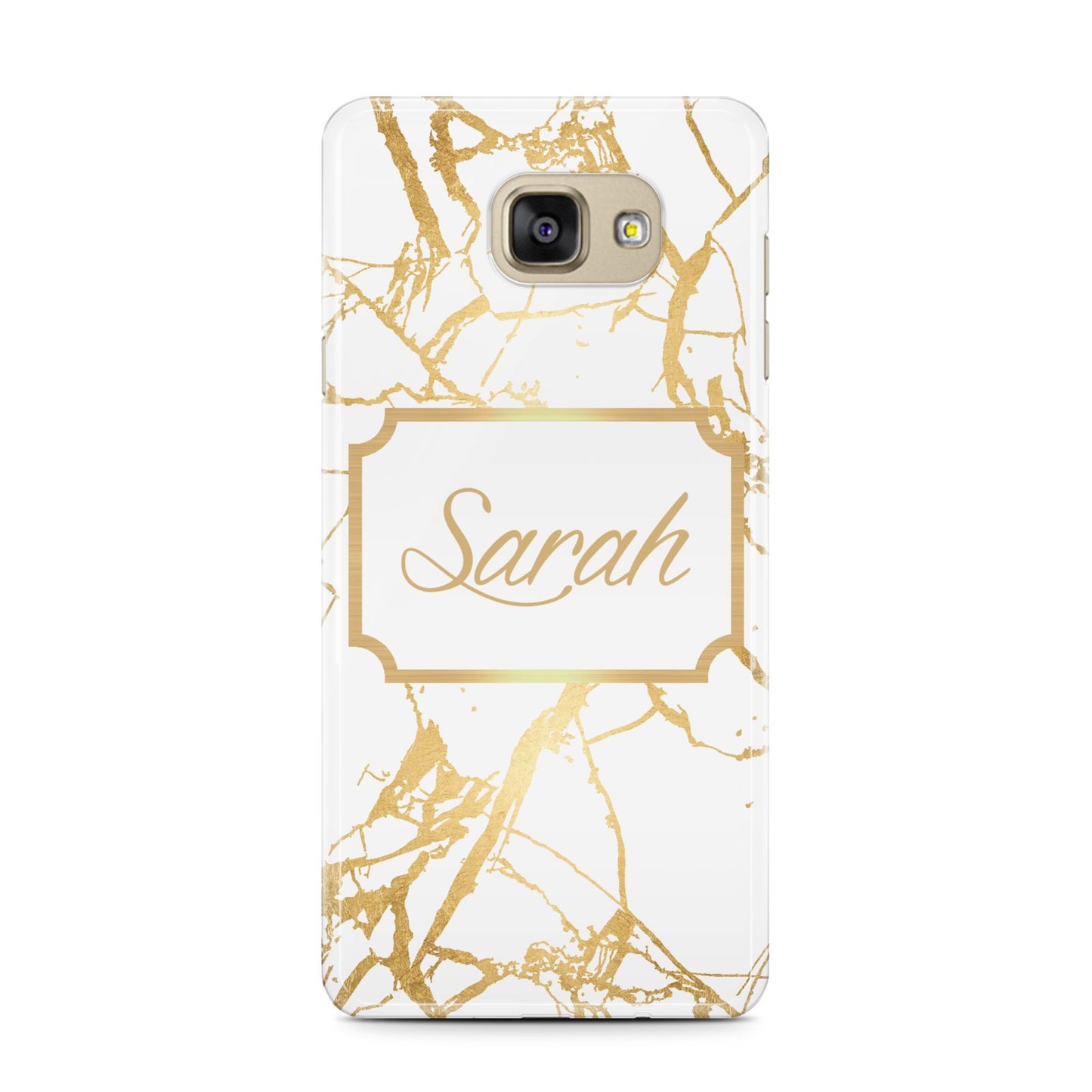 Personalised Gold White Marble Name Samsung Galaxy A7 2016 Case on gold phone