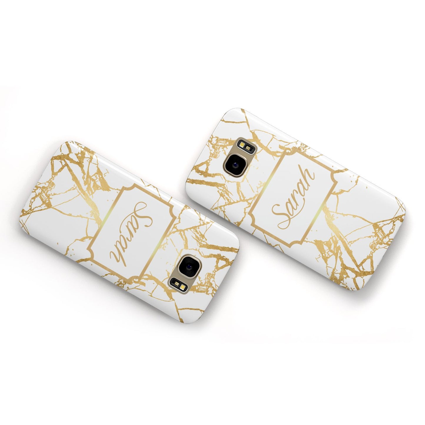 Personalised Gold White Marble Name Samsung Galaxy Case Flat Overview
