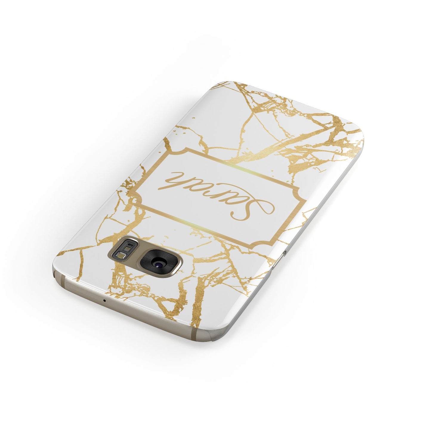 Personalised Gold White Marble Name Samsung Galaxy Case Front Close Up