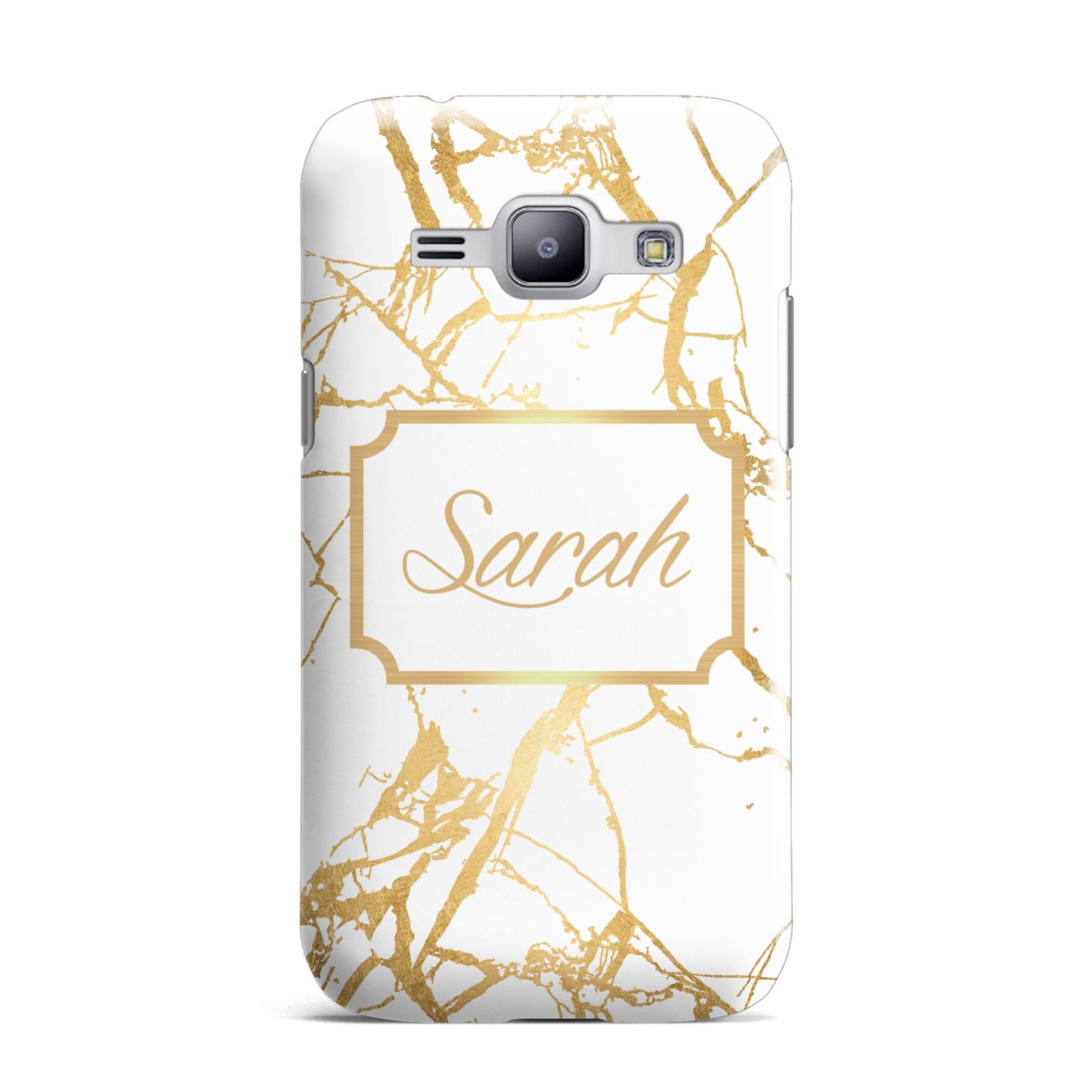 Personalised Gold White Marble Name Samsung Galaxy J1 2015 Case