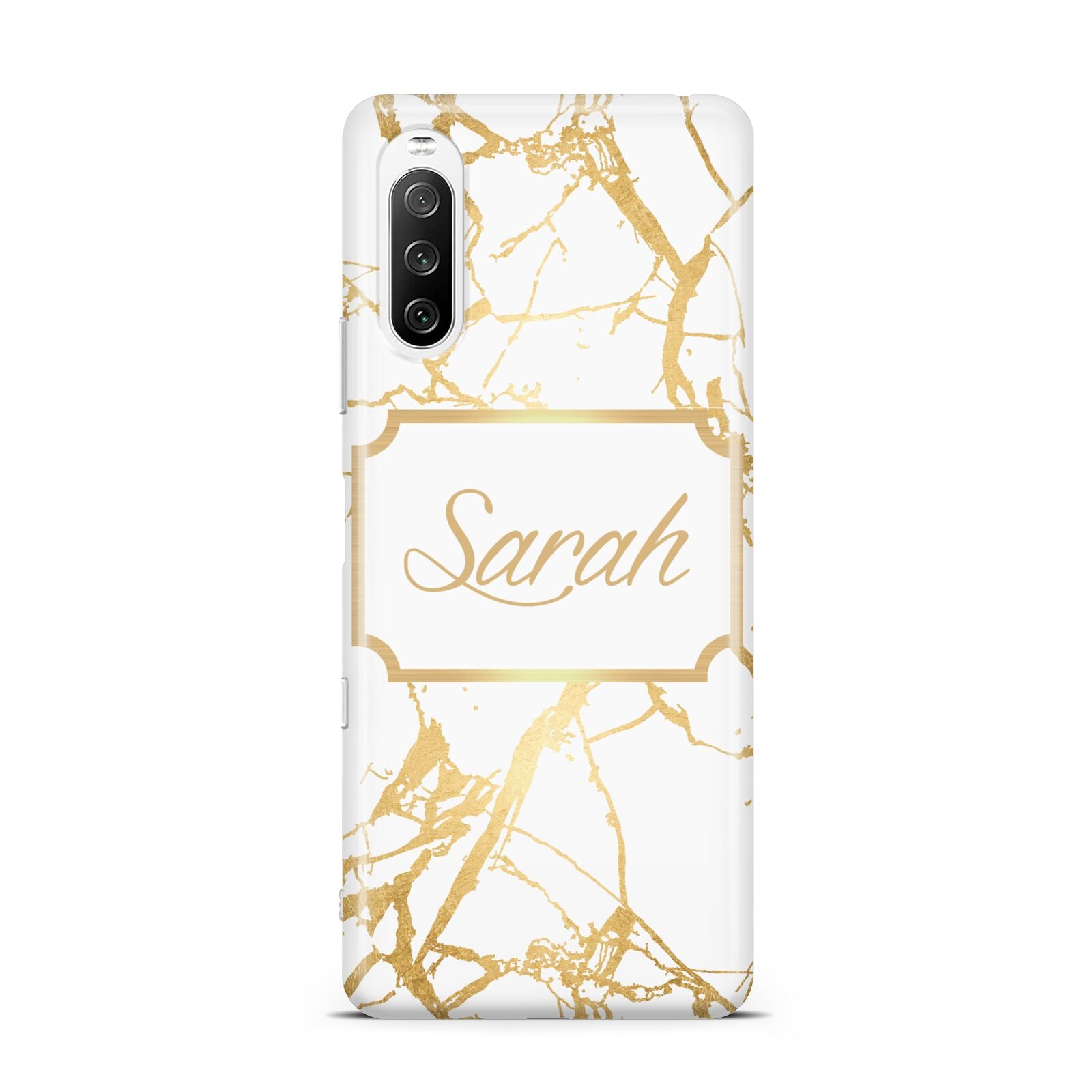 Personalised Gold White Marble Name Sony Xperia 10 III Case