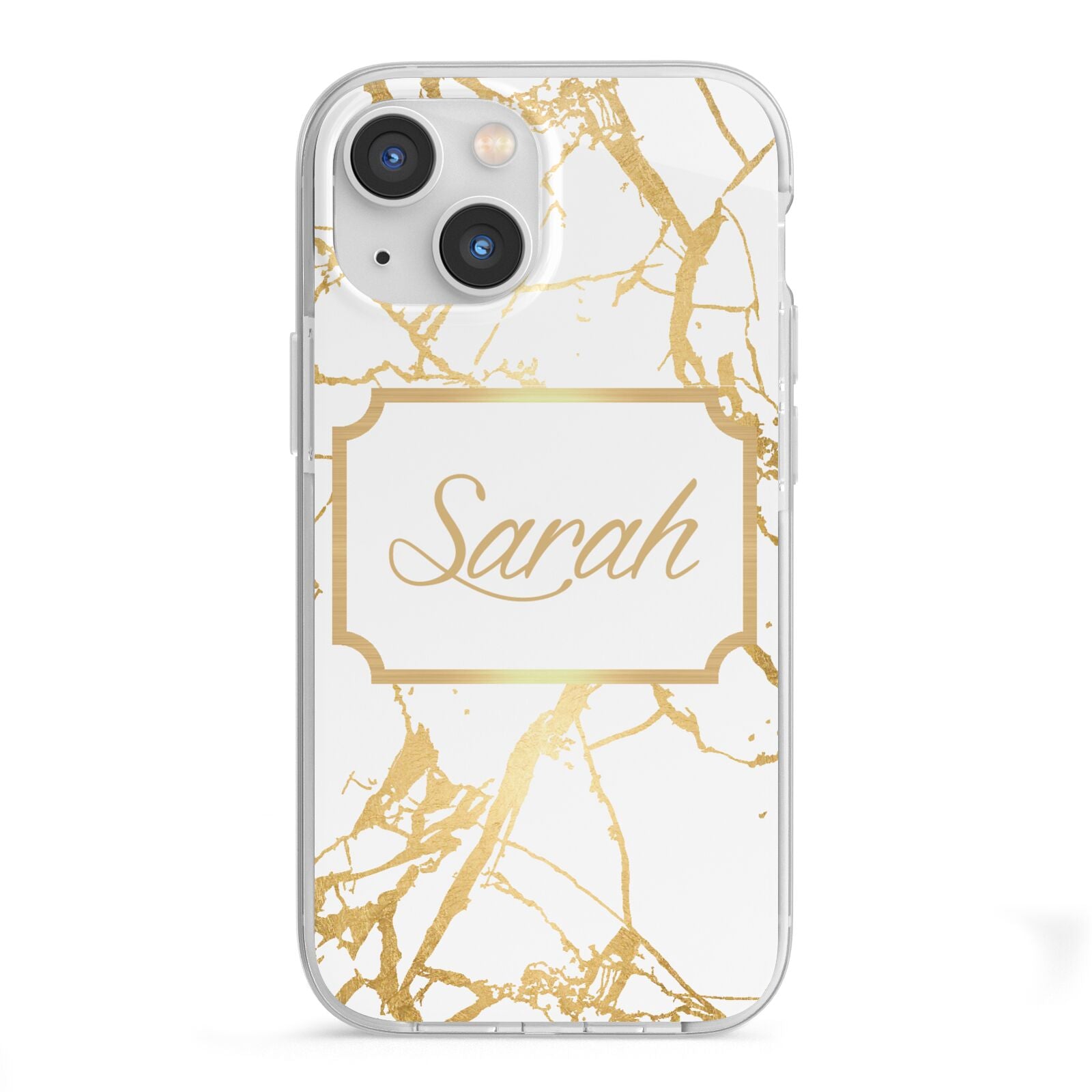 Personalised Gold White Marble Name iPhone 13 Mini TPU Impact Case with White Edges