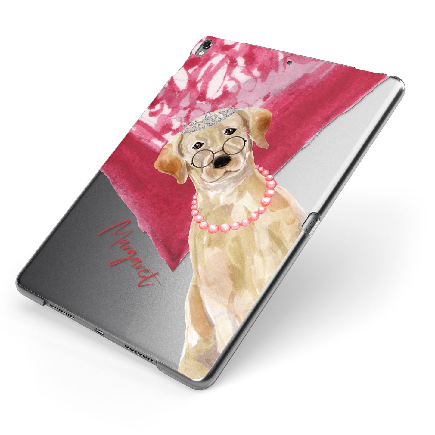 Personalised Golden Labrador Apple iPad Case on Grey iPad Side View