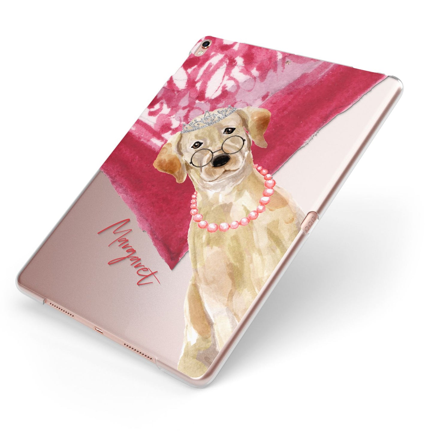 Personalised Golden Labrador Apple iPad Case on Rose Gold iPad Side View