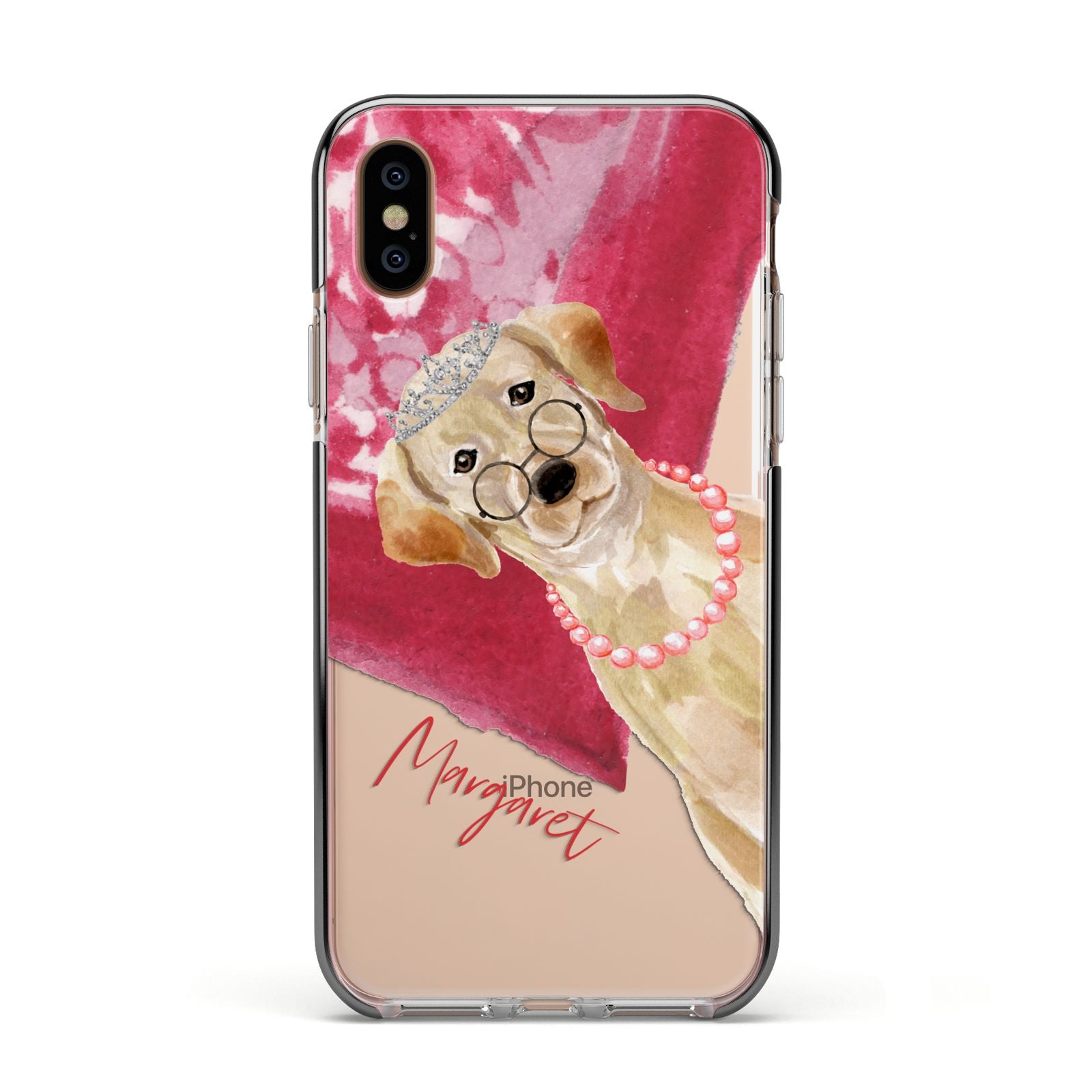 Personalised Golden Labrador Apple iPhone Xs Impact Case Black Edge on Gold Phone