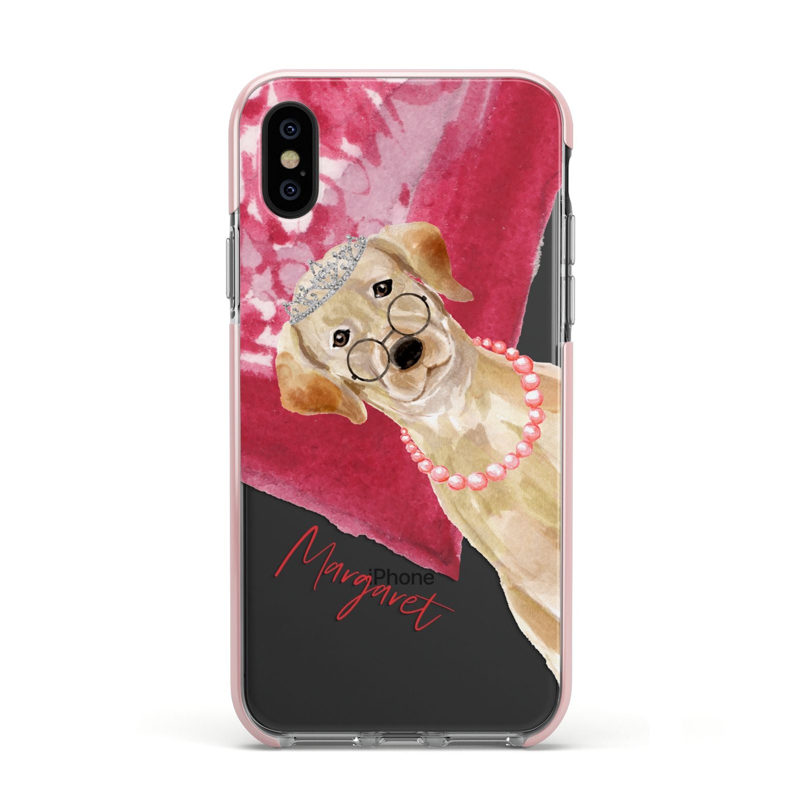 Personalised Golden Labrador Apple iPhone Xs Impact Case Pink Edge on Black Phone