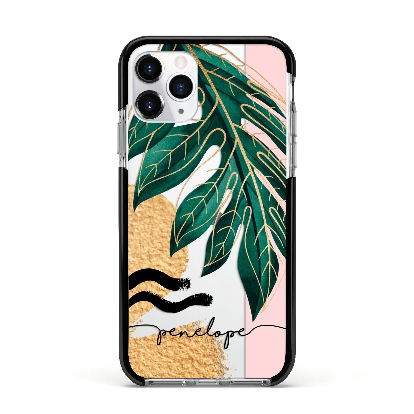 Personalised Golden Tropics Apple iPhone 11 Pro in Silver with Black Impact Case