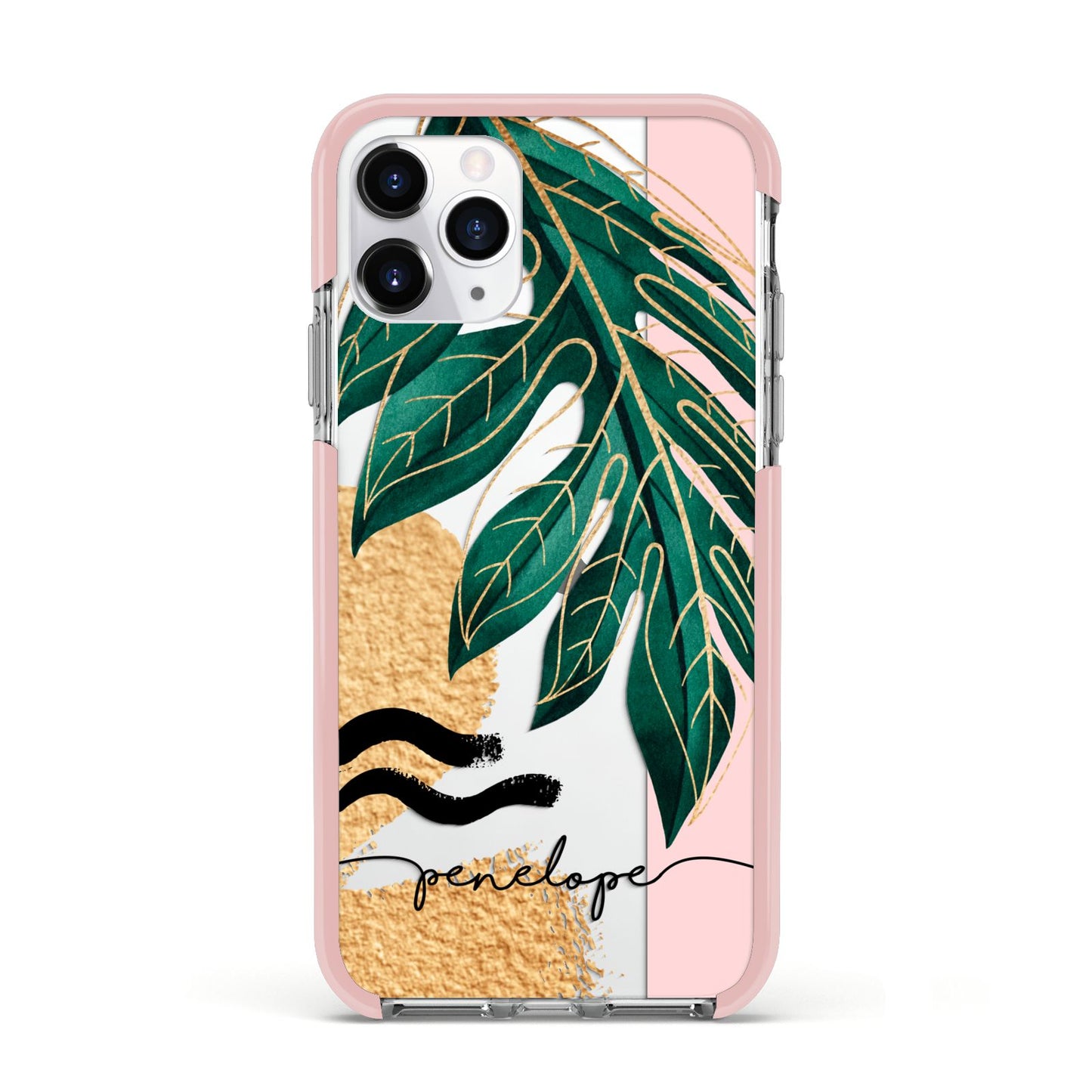 Personalised Golden Tropics Apple iPhone 11 Pro in Silver with Pink Impact Case