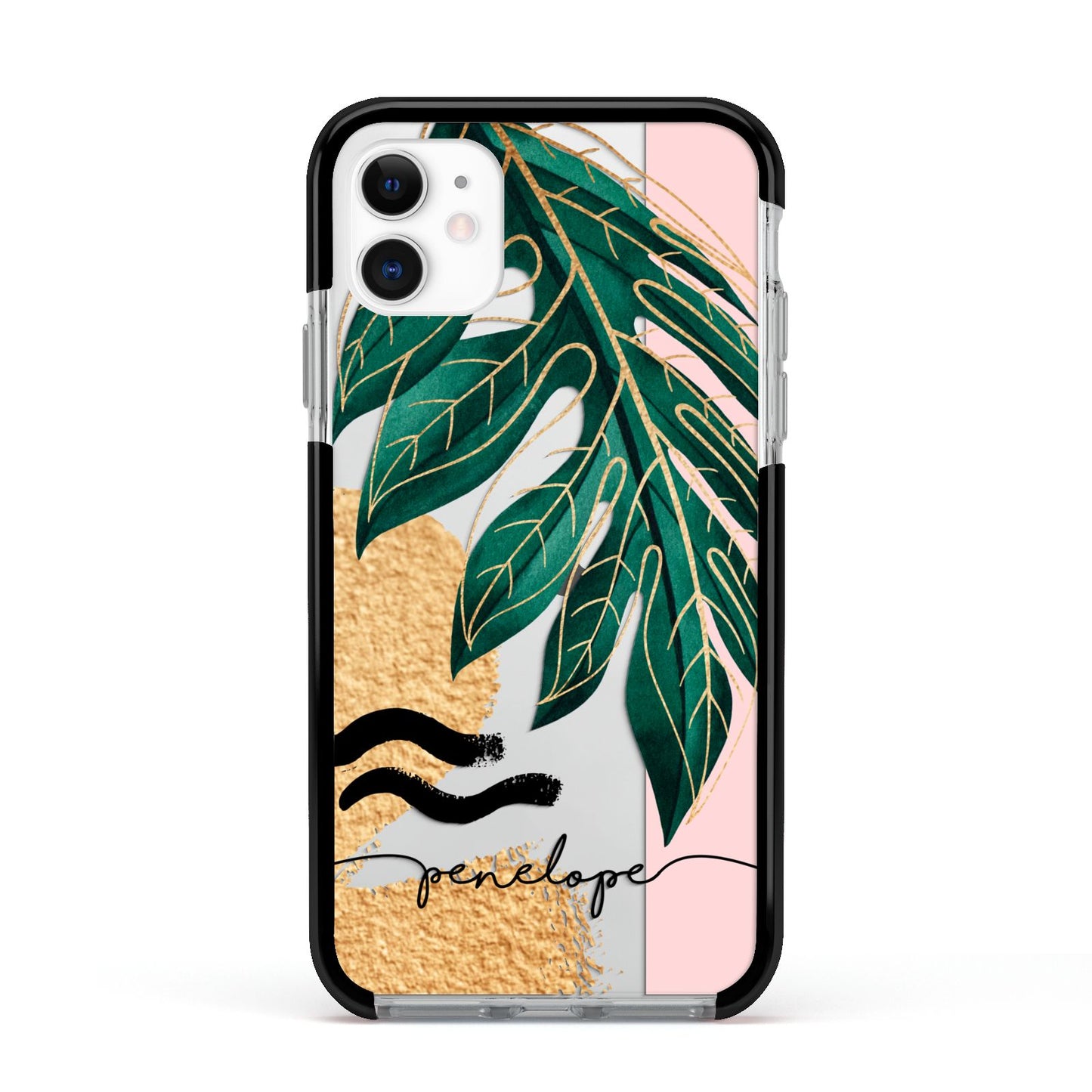 Personalised Golden Tropics Apple iPhone 11 in White with Black Impact Case