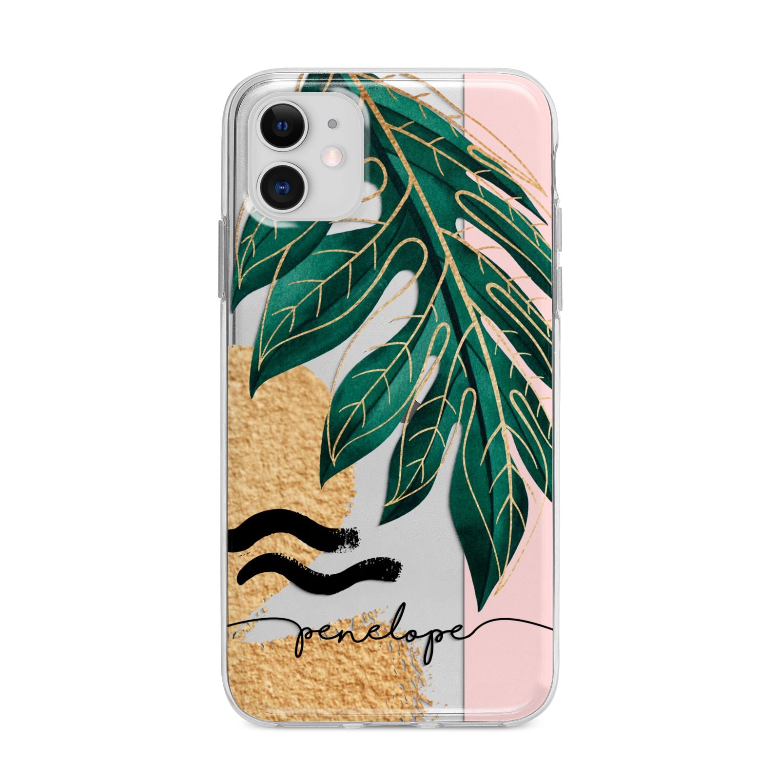 Personalised Golden Tropics Apple iPhone 11 in White with Bumper Case