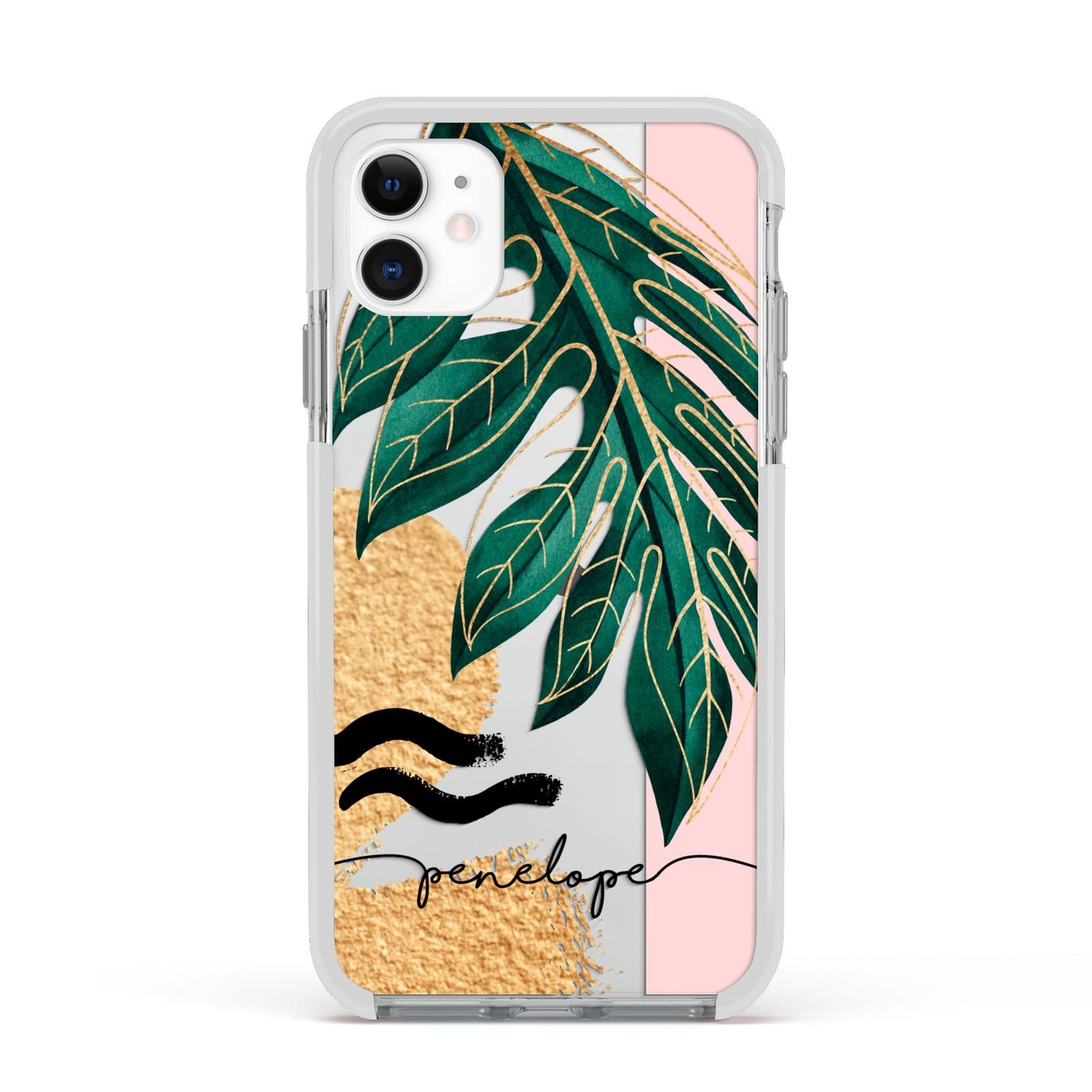 Personalised Golden Tropics Apple iPhone 11 in White with White Impact Case