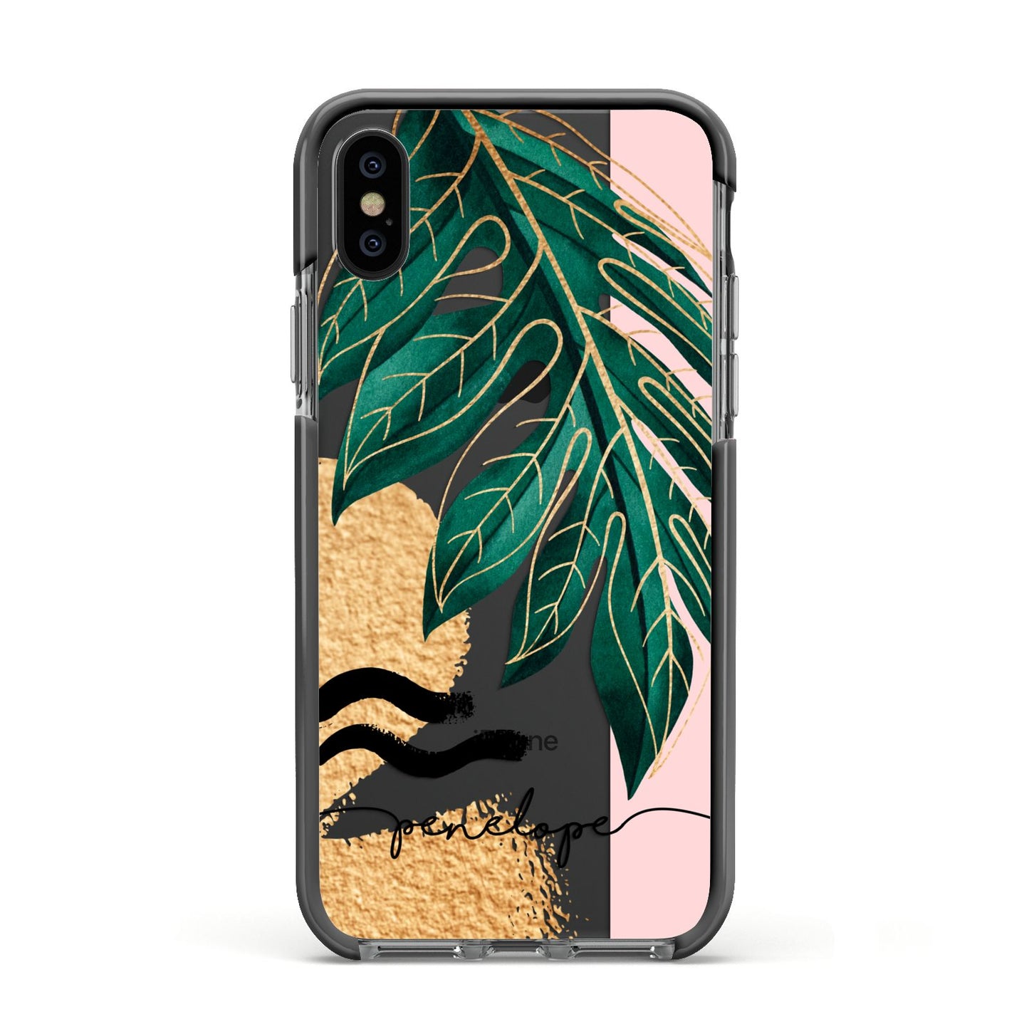 Personalised Golden Tropics Apple iPhone Xs Impact Case Black Edge on Black Phone