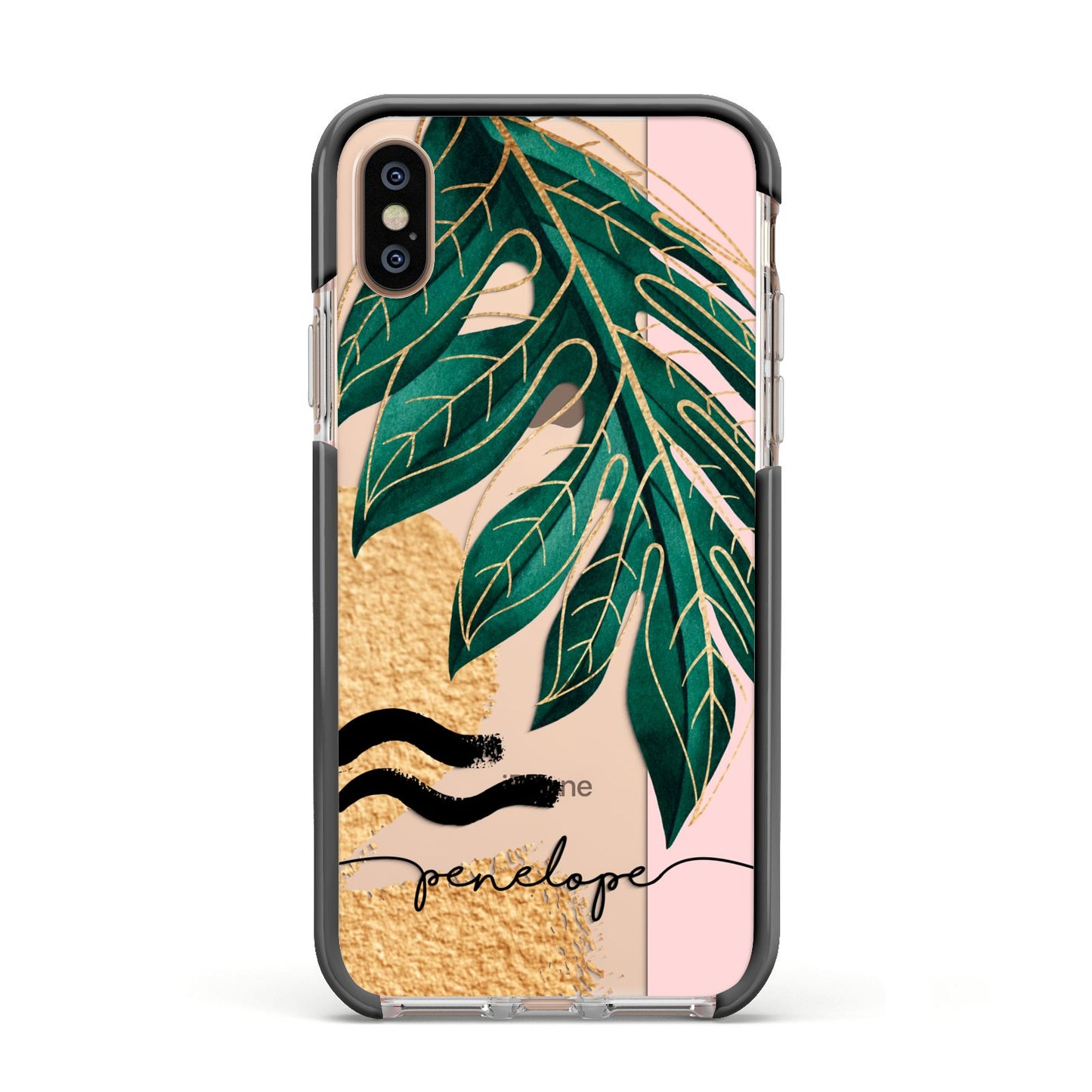 Personalised Golden Tropics Apple iPhone Xs Impact Case Black Edge on Gold Phone