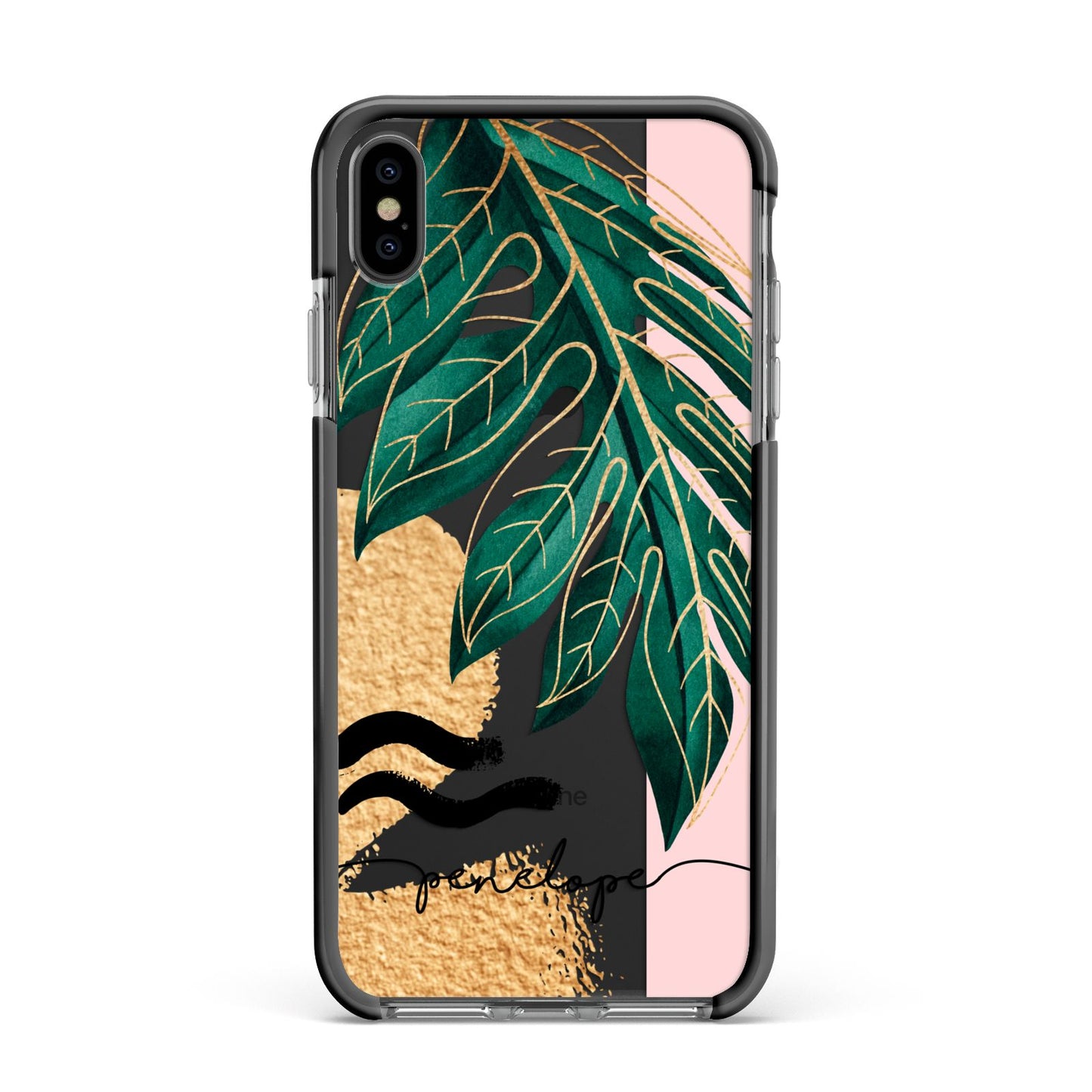 Personalised Golden Tropics Apple iPhone Xs Max Impact Case Black Edge on Black Phone