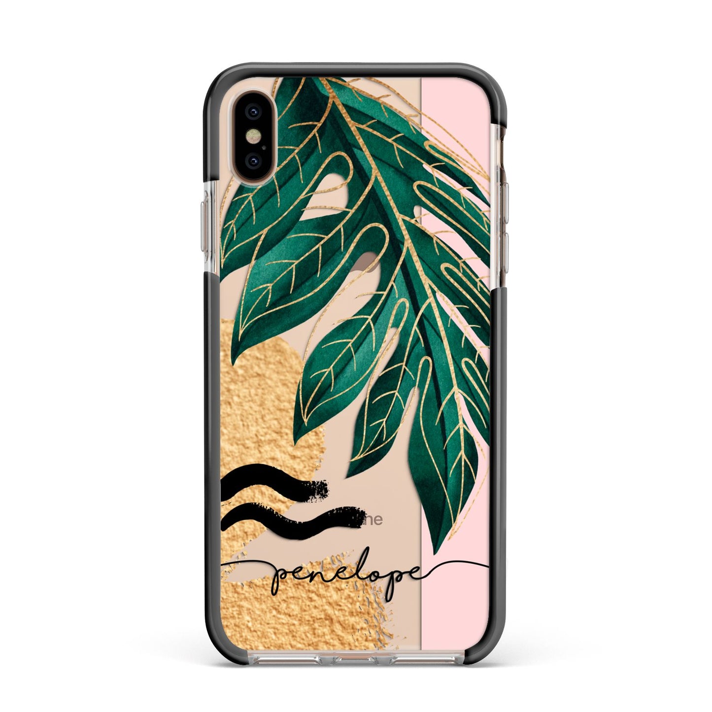 Personalised Golden Tropics Apple iPhone Xs Max Impact Case Black Edge on Gold Phone