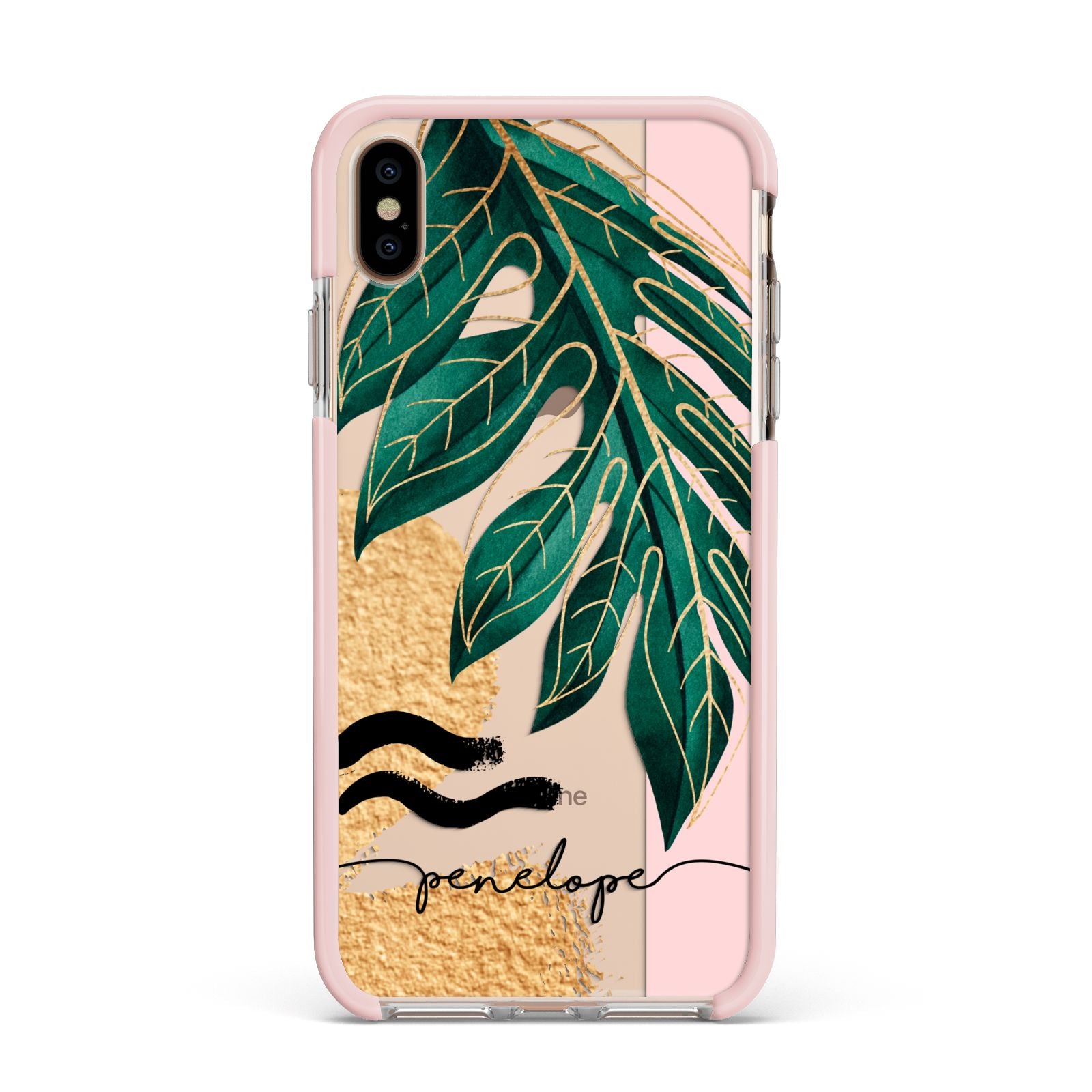 Personalised Golden Tropics Apple iPhone Xs Max Impact Case Pink Edge on Gold Phone