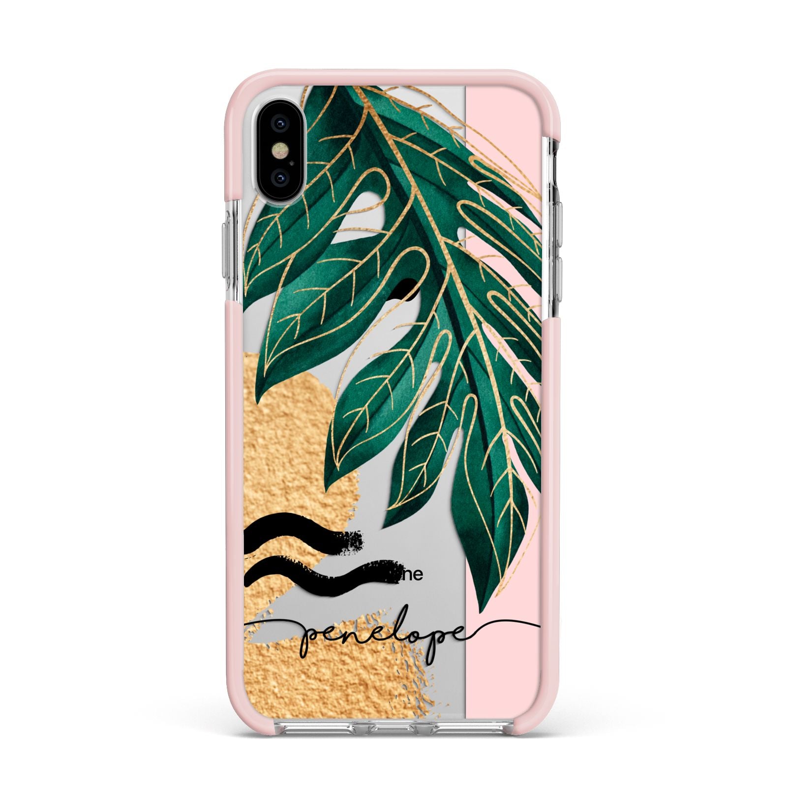 Personalised Golden Tropics Apple iPhone Xs Max Impact Case Pink Edge on Silver Phone