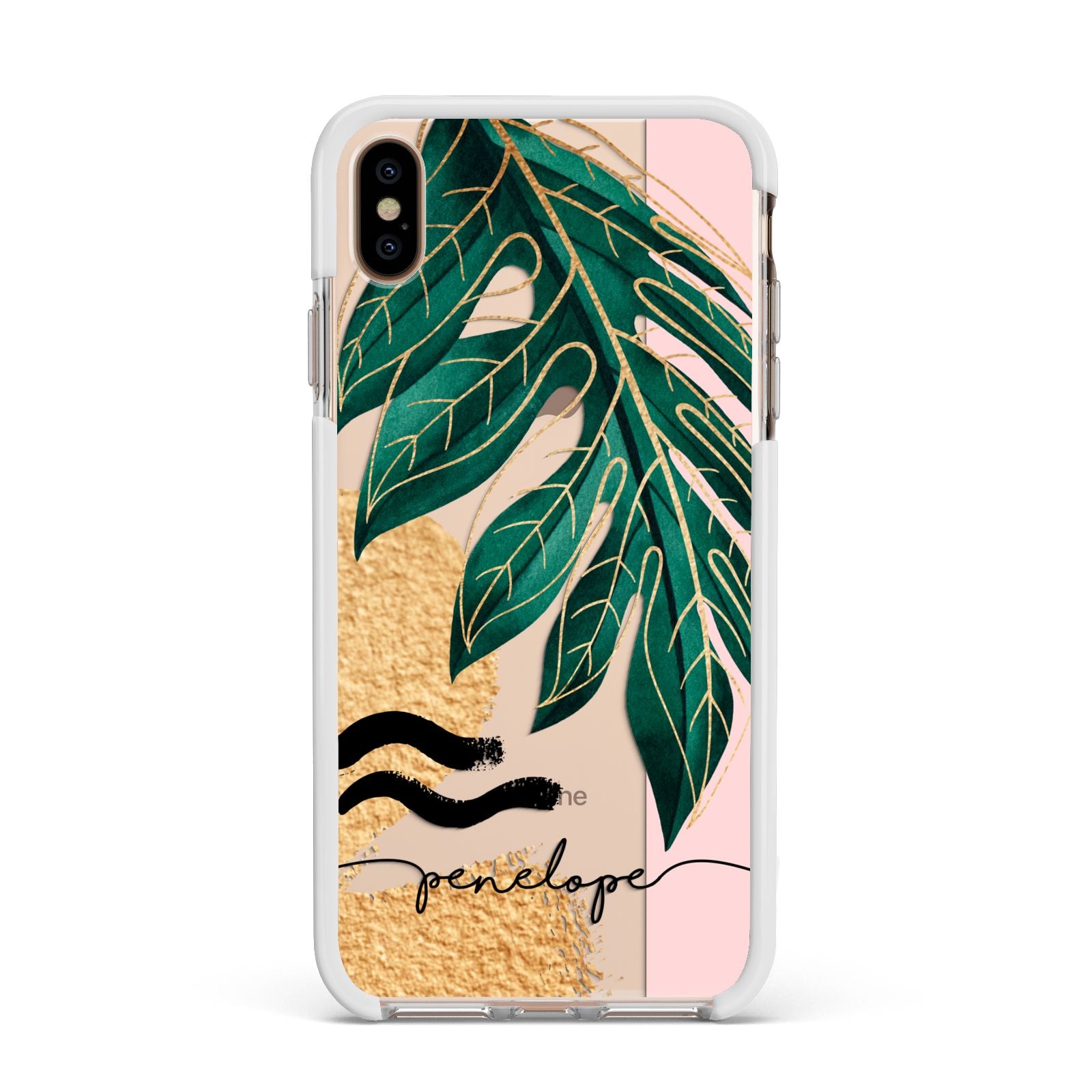 Personalised Golden Tropics Apple iPhone Xs Max Impact Case White Edge on Gold Phone