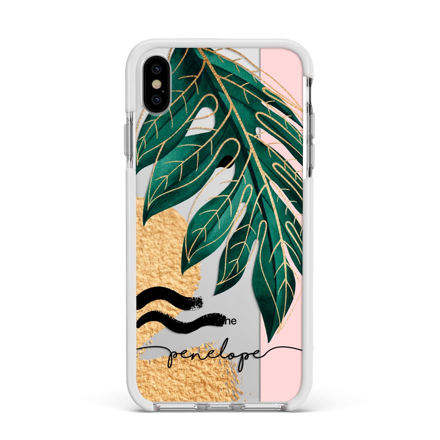Personalised Golden Tropics Apple iPhone Xs Max Impact Case White Edge on Silver Phone