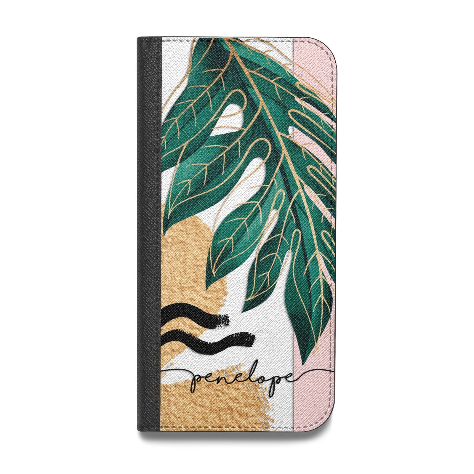 Personalised Golden Tropics Vegan Leather Flip iPhone Case