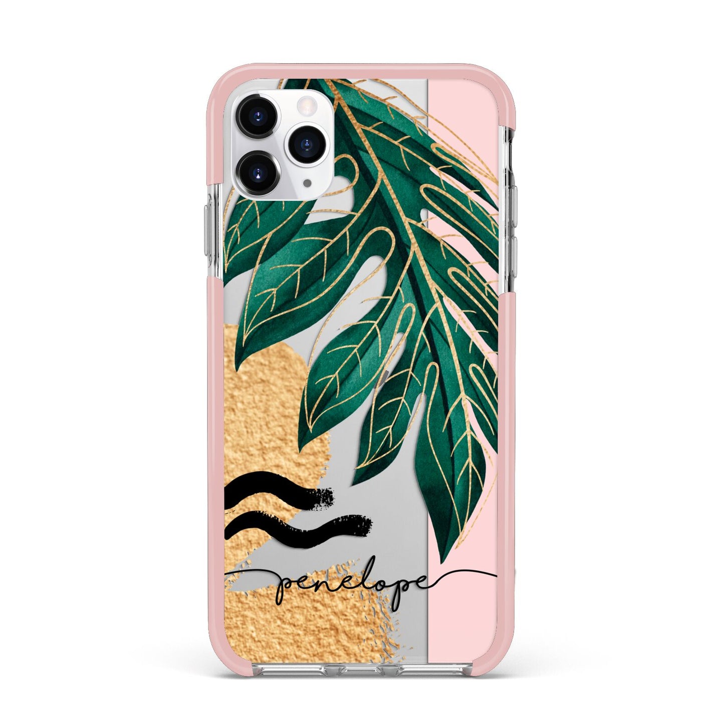 Personalised Golden Tropics iPhone 11 Pro Max Impact Pink Edge Case