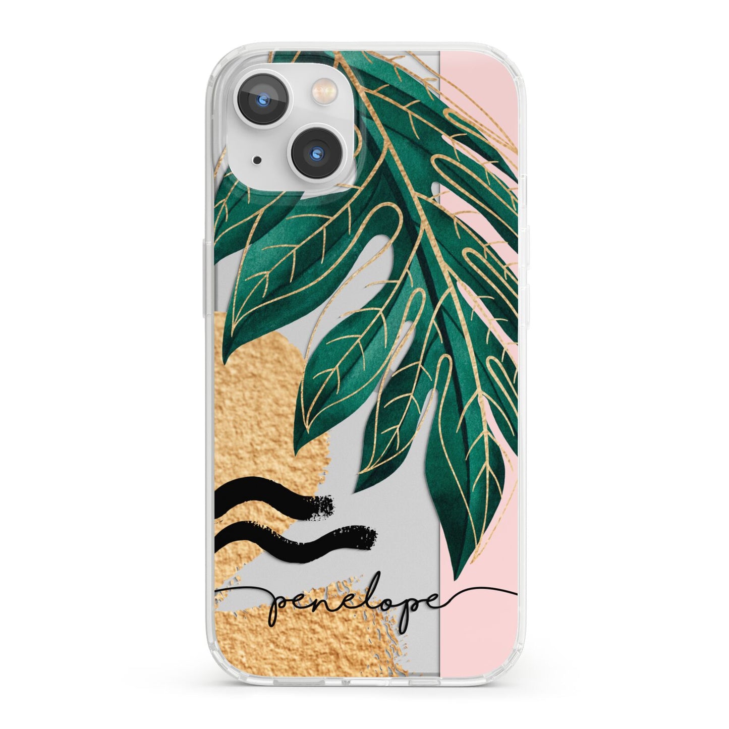 Personalised Golden Tropics iPhone 13 Clear Bumper Case