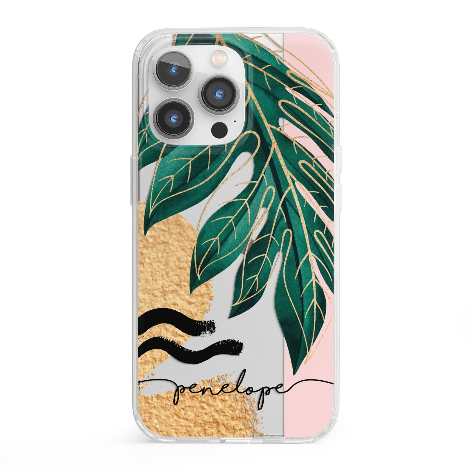 Personalised Golden Tropics iPhone 13 Pro Clear Bumper Case