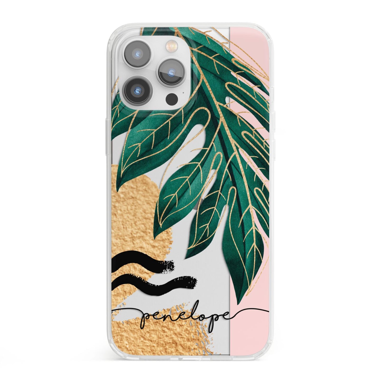 Personalised Golden Tropics iPhone 13 Pro Max Clear Bumper Case