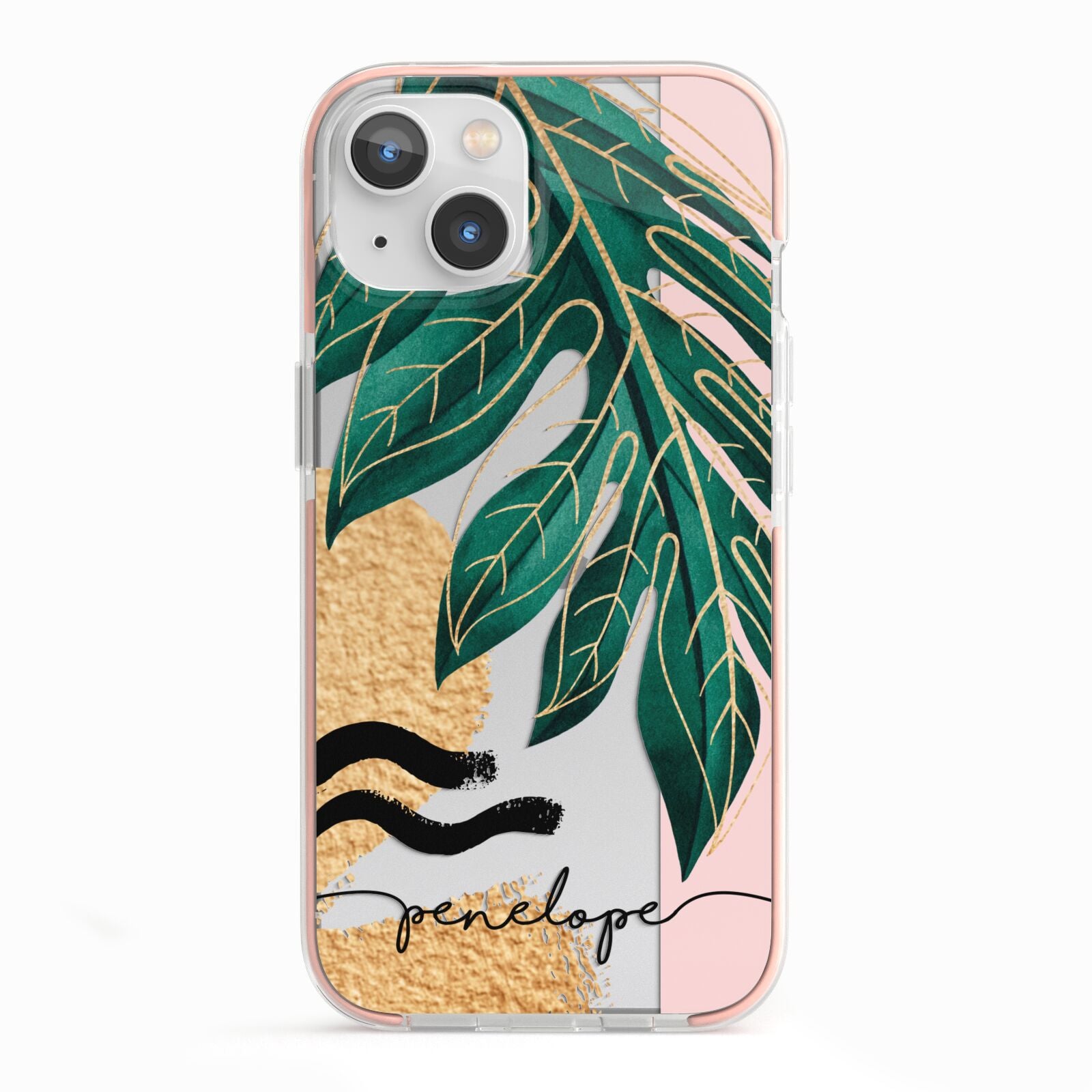 Personalised Golden Tropics iPhone 13 TPU Impact Case with Pink Edges