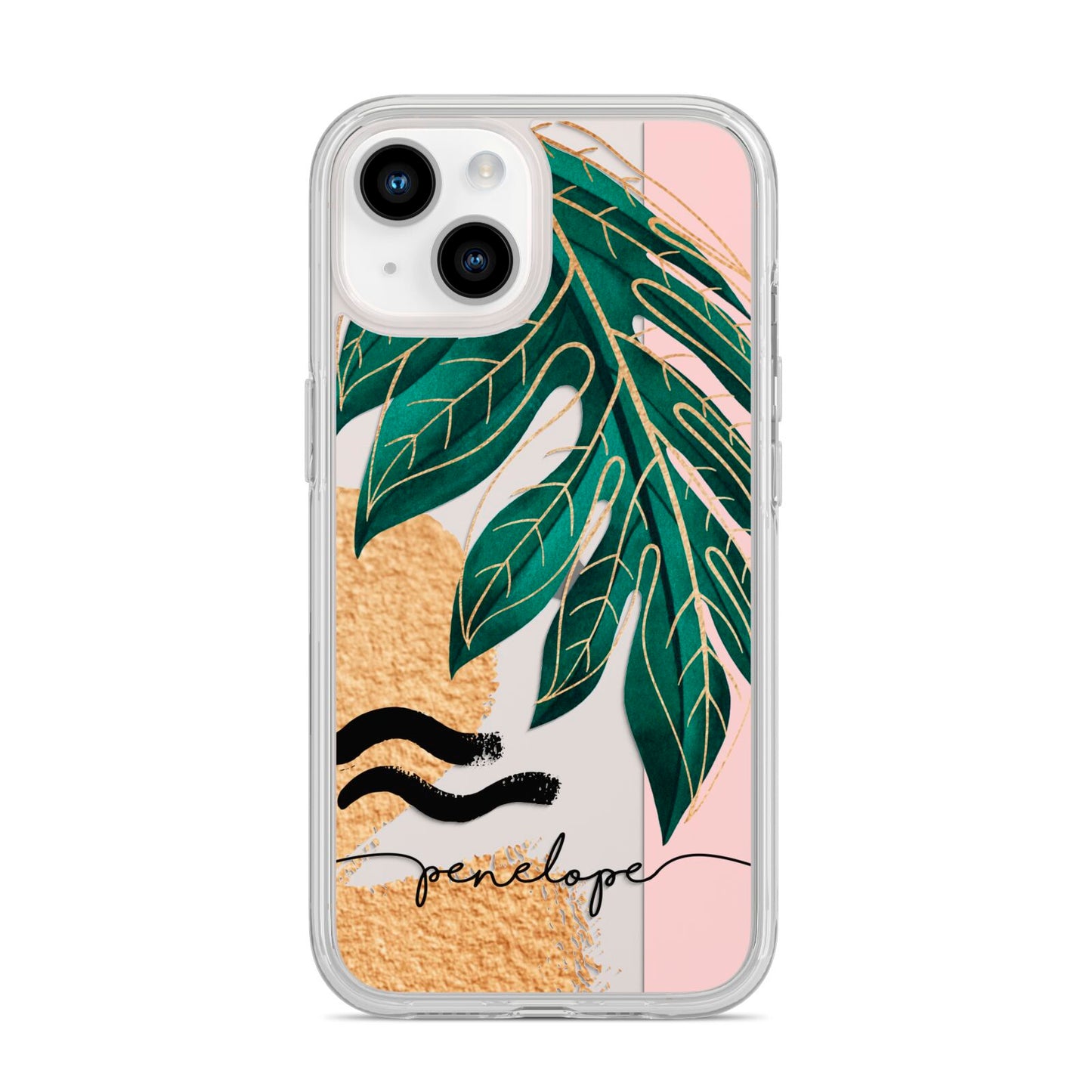Personalised Golden Tropics iPhone 14 Clear Tough Case Starlight