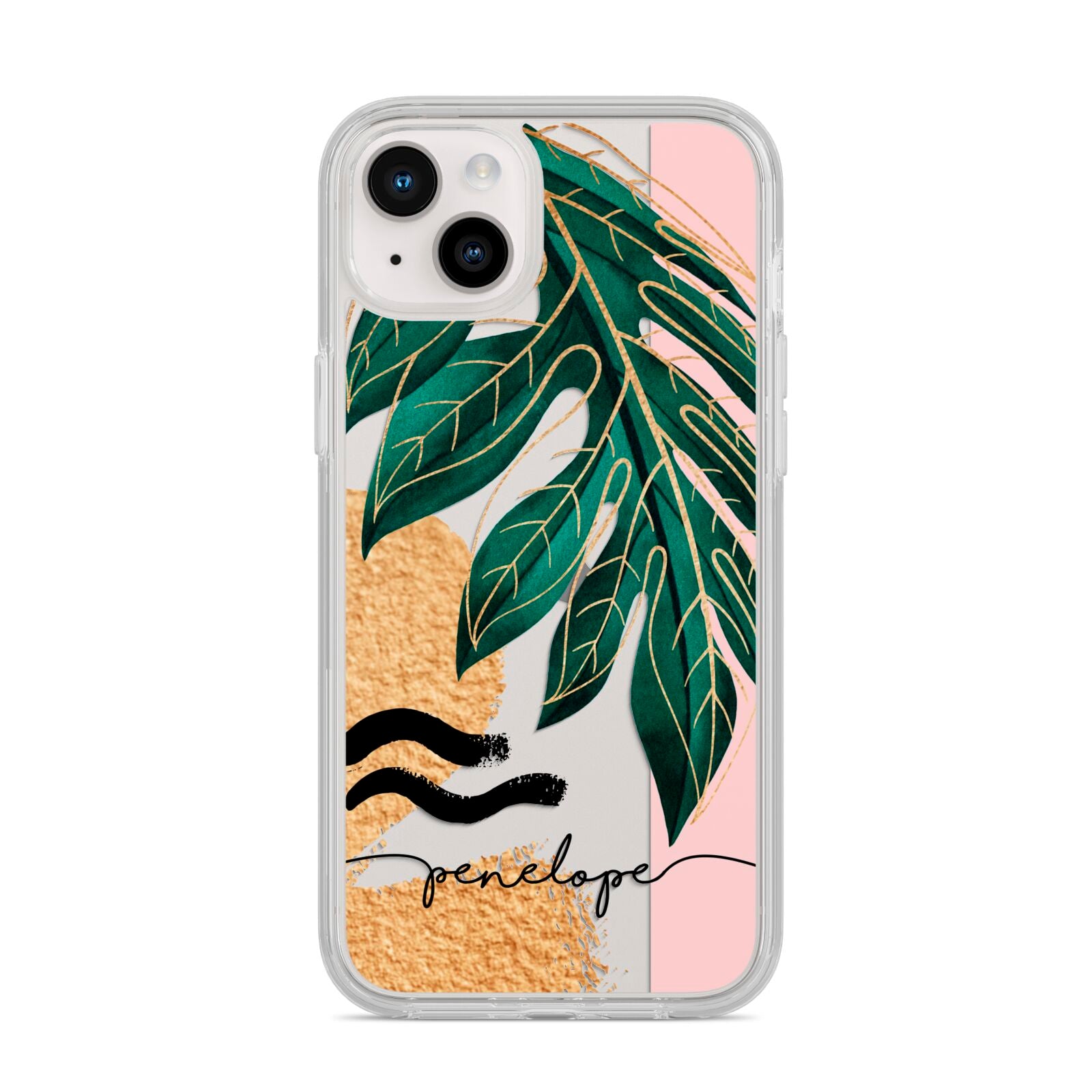 Personalised Golden Tropics iPhone 14 Plus Clear Tough Case Starlight
