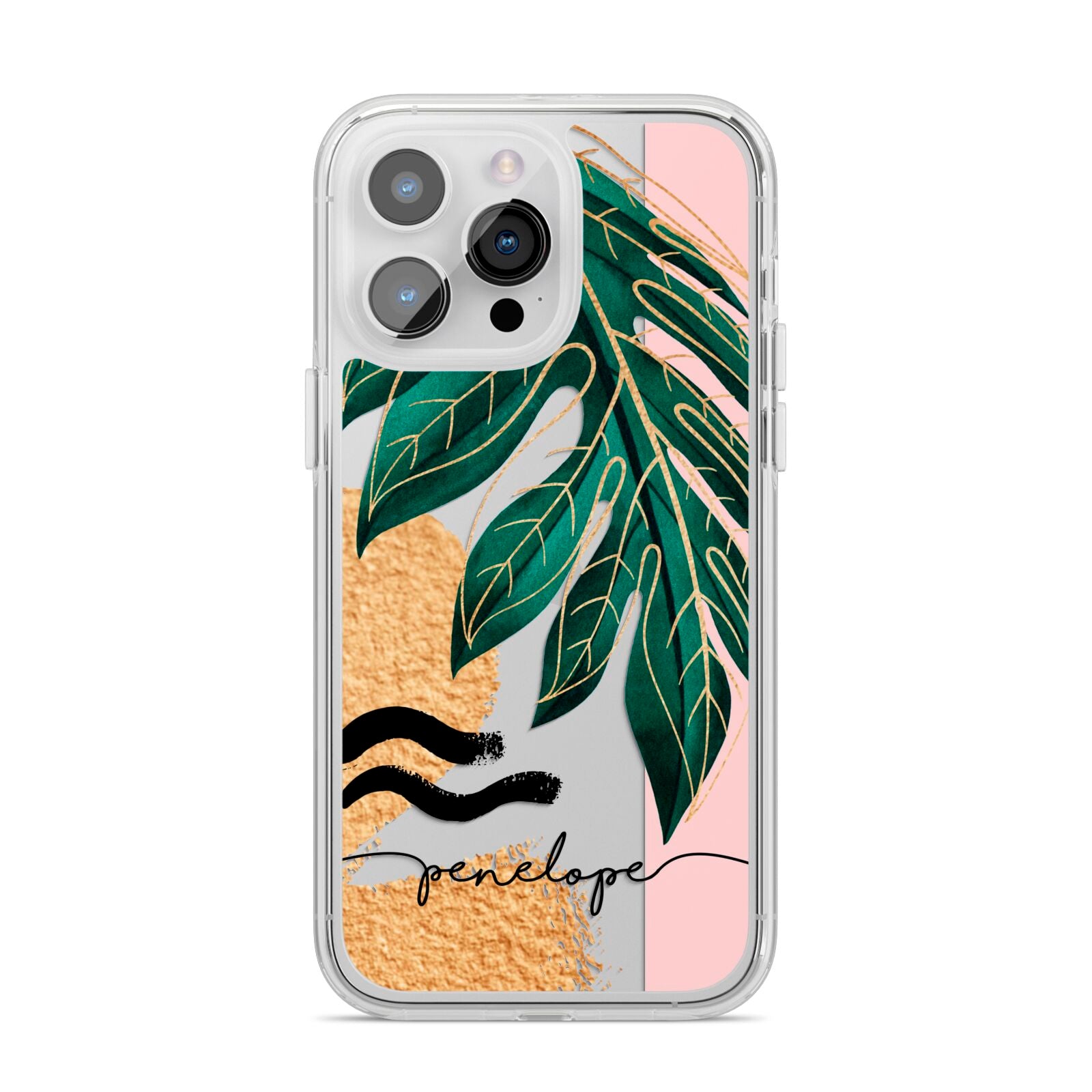 Personalised Golden Tropics iPhone 14 Pro Max Clear Tough Case Silver