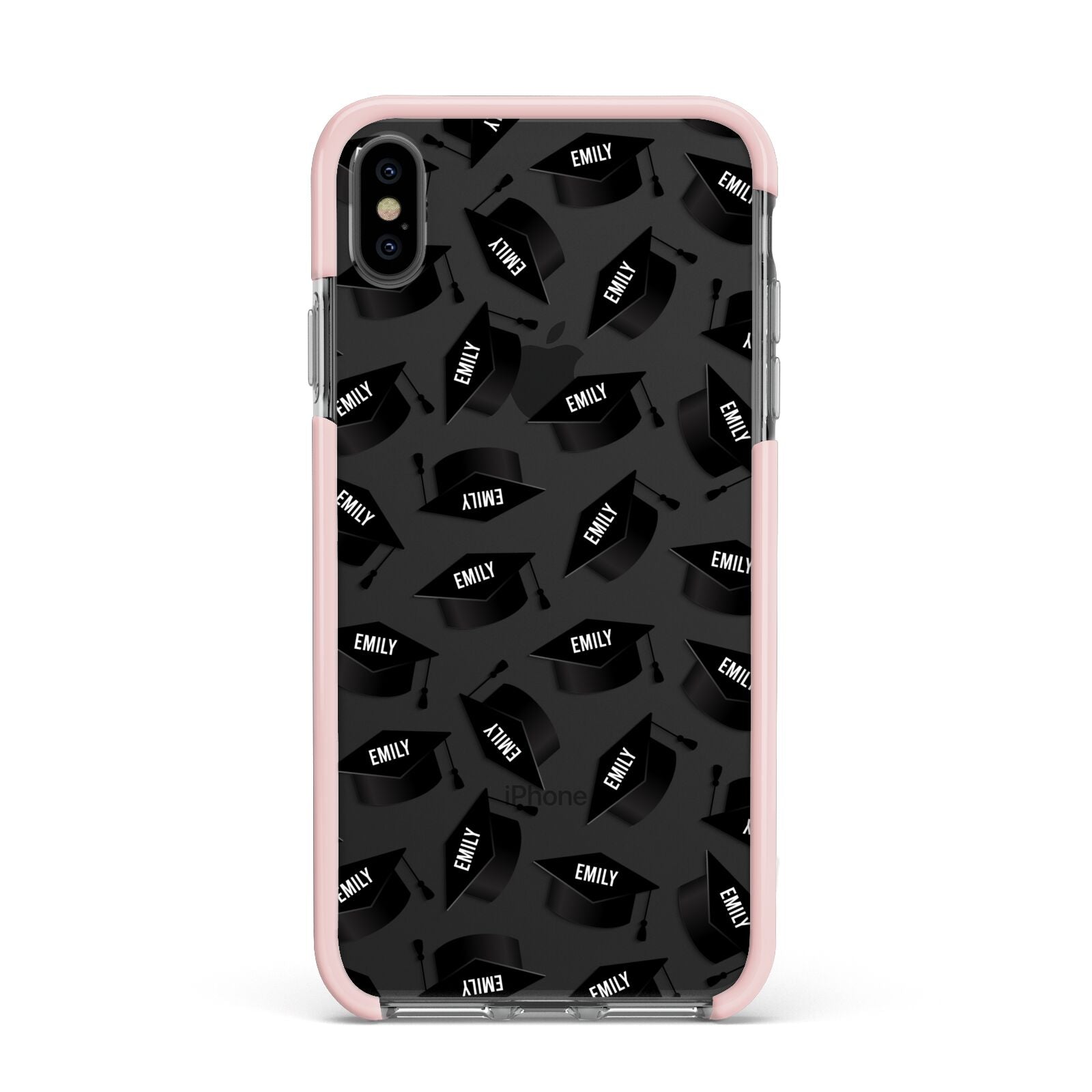 Personalised Graduation Apple iPhone Xs Max Impact Case Pink Edge on Black Phone