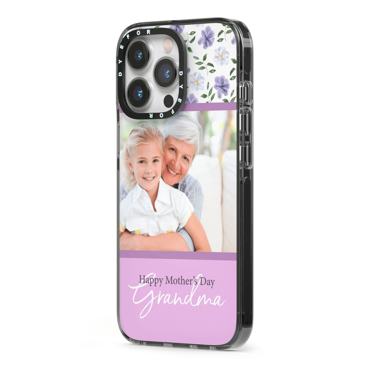 Personalised Grandma Mother s Day iPhone 13 Pro Black Impact Case Side Angle on Silver phone