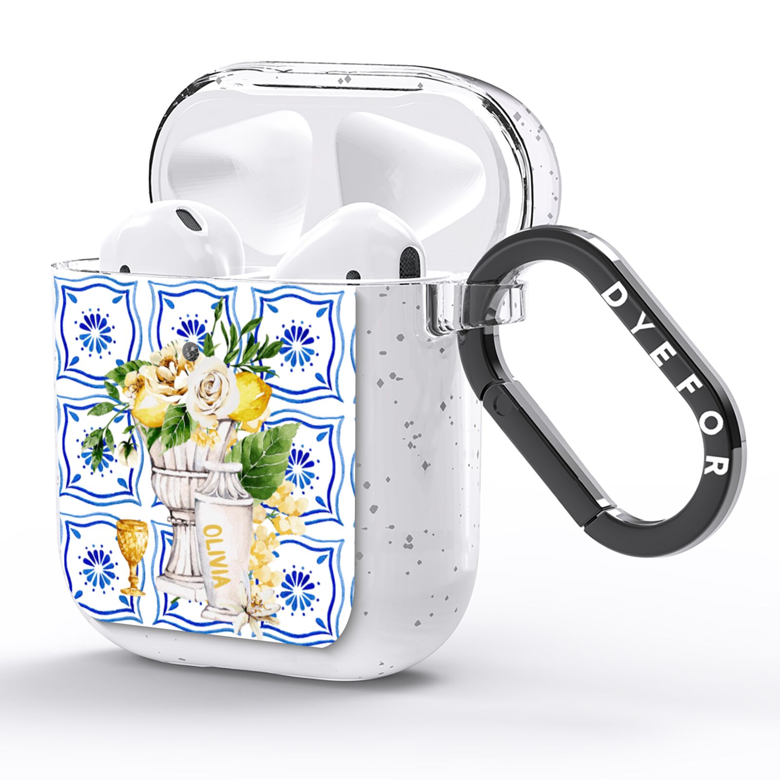 Personalised Greek Tiles AirPods Glitter Case Side Image