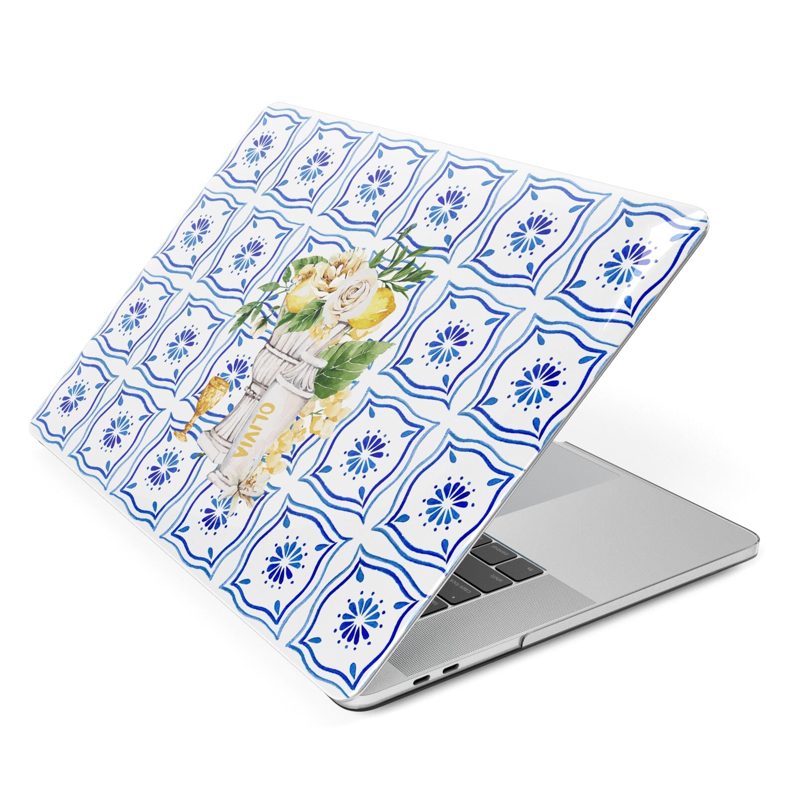 Personalised Greek Tiles Apple MacBook Case Side View