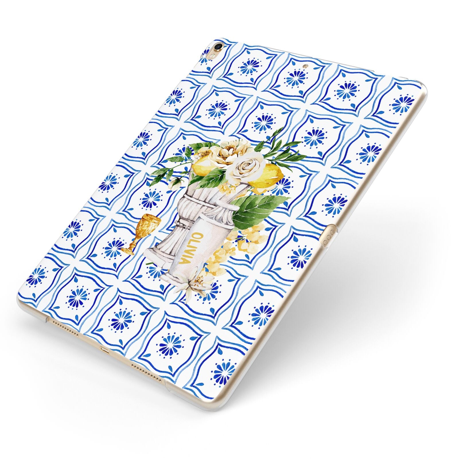 Personalised Greek Tiles Apple iPad Case on Gold iPad Side View