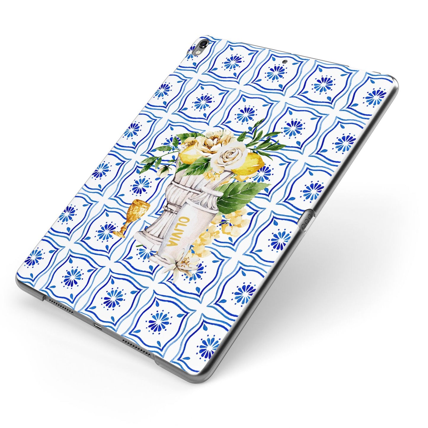 Personalised Greek Tiles Apple iPad Case on Grey iPad Side View