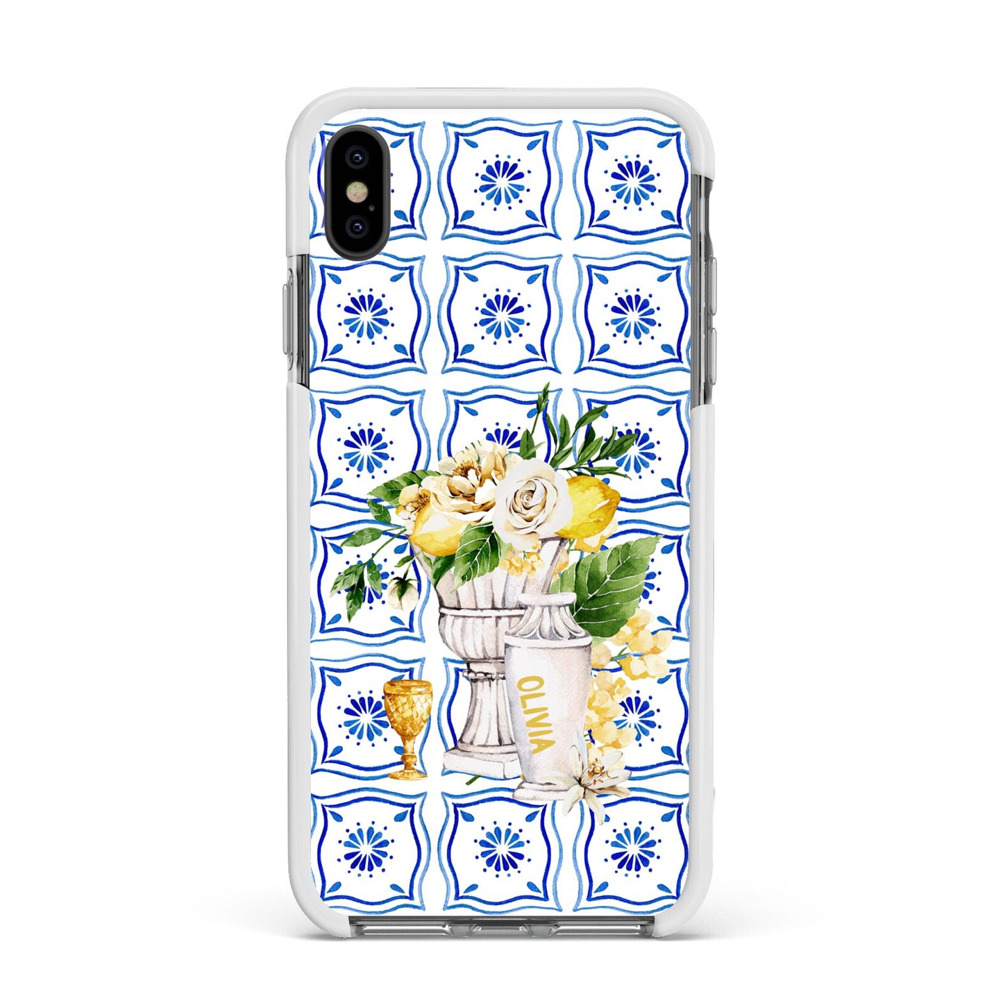 Personalised Greek Tiles Apple iPhone Xs Max Impact Case White Edge on Black Phone