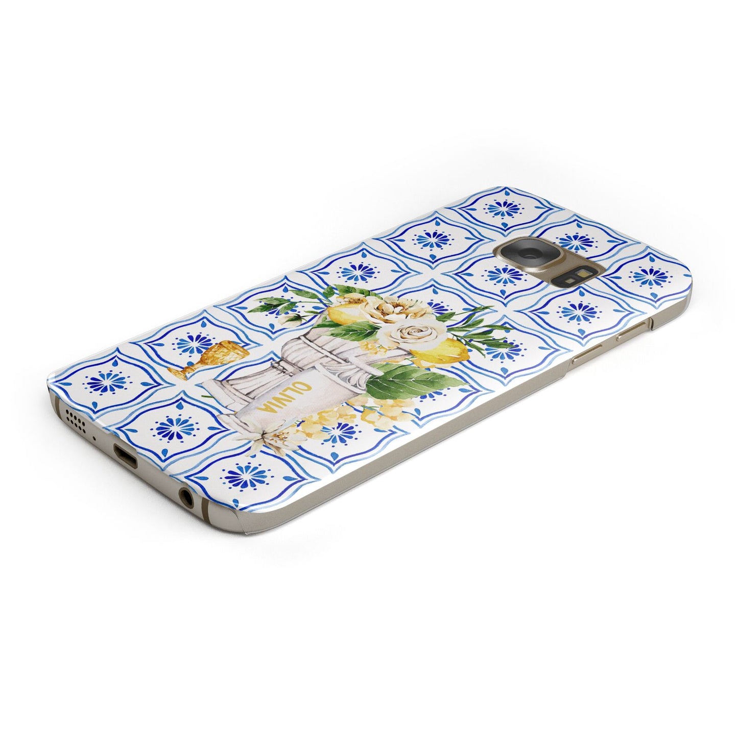 Personalised Greek Tiles Protective Samsung Galaxy Case Angled Image