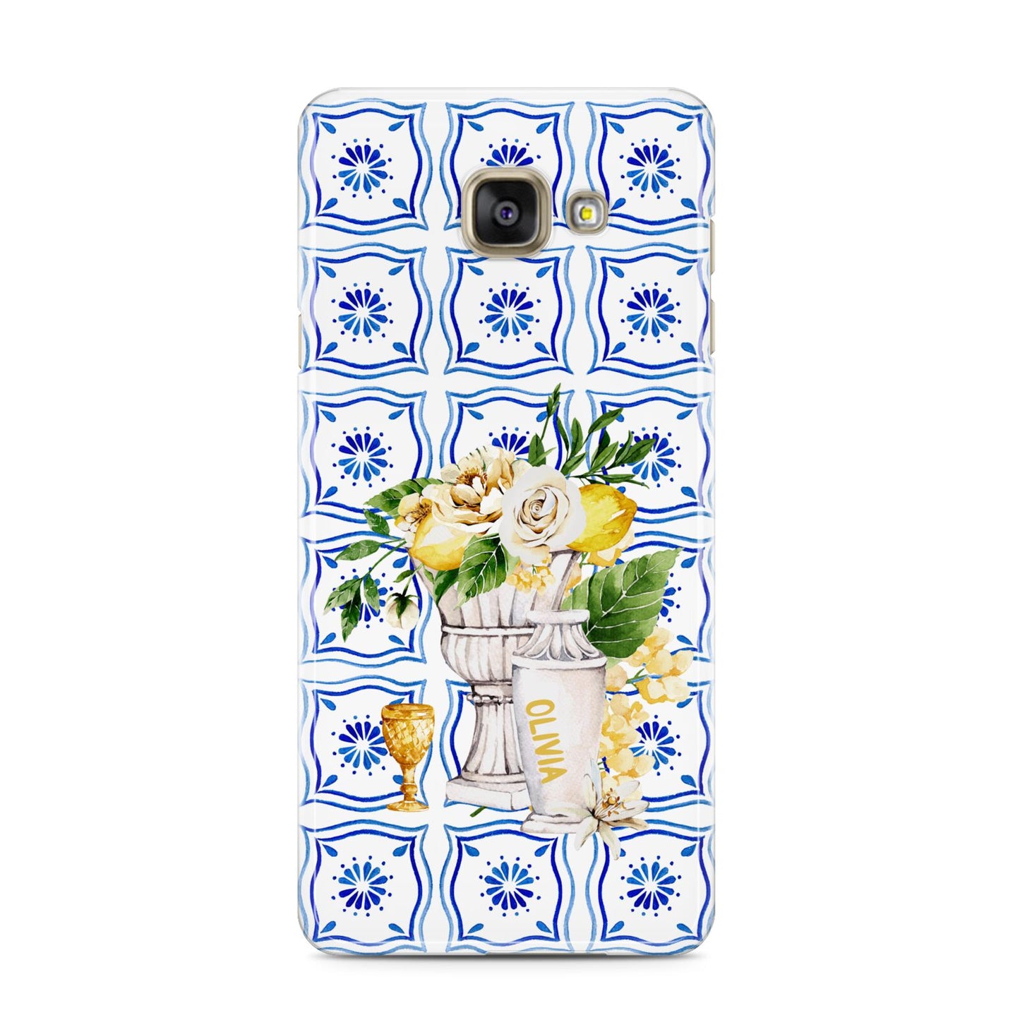 Personalised Greek Tiles Samsung Galaxy A3 2016 Case on gold phone