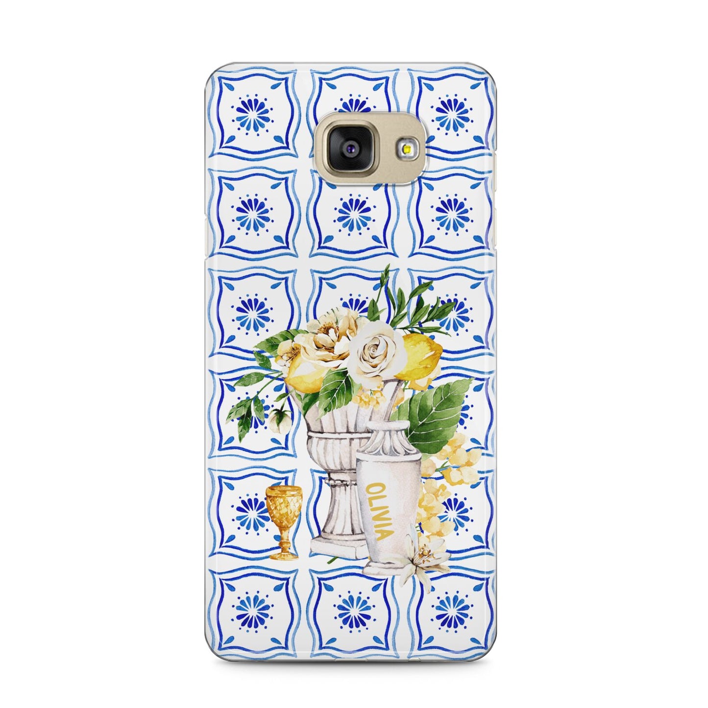 Personalised Greek Tiles Samsung Galaxy A5 2016 Case on gold phone