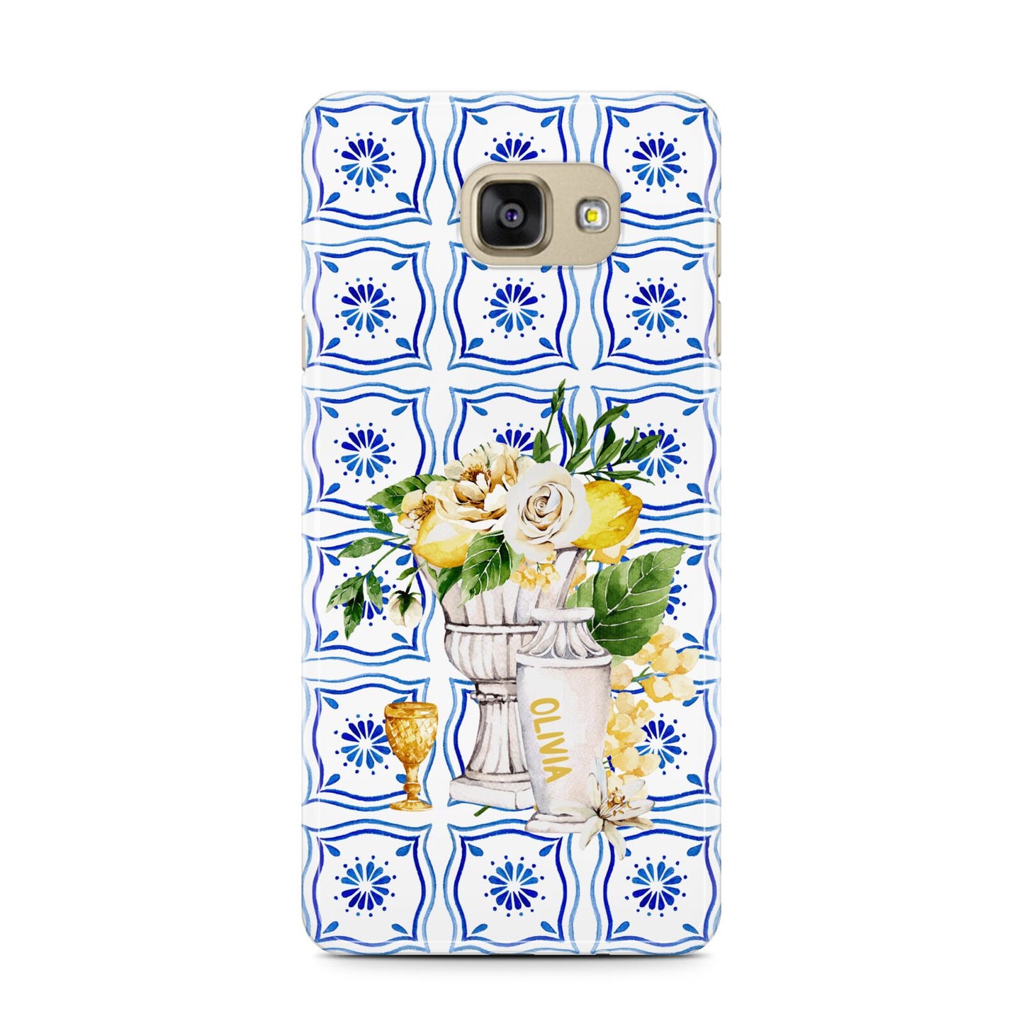 Personalised Greek Tiles Samsung Galaxy A7 2016 Case on gold phone