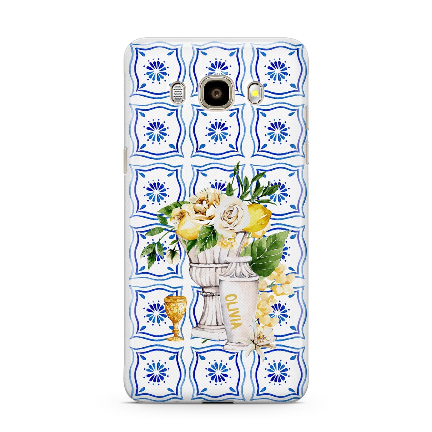 Personalised Greek Tiles Samsung Galaxy J7 2016 Case on gold phone