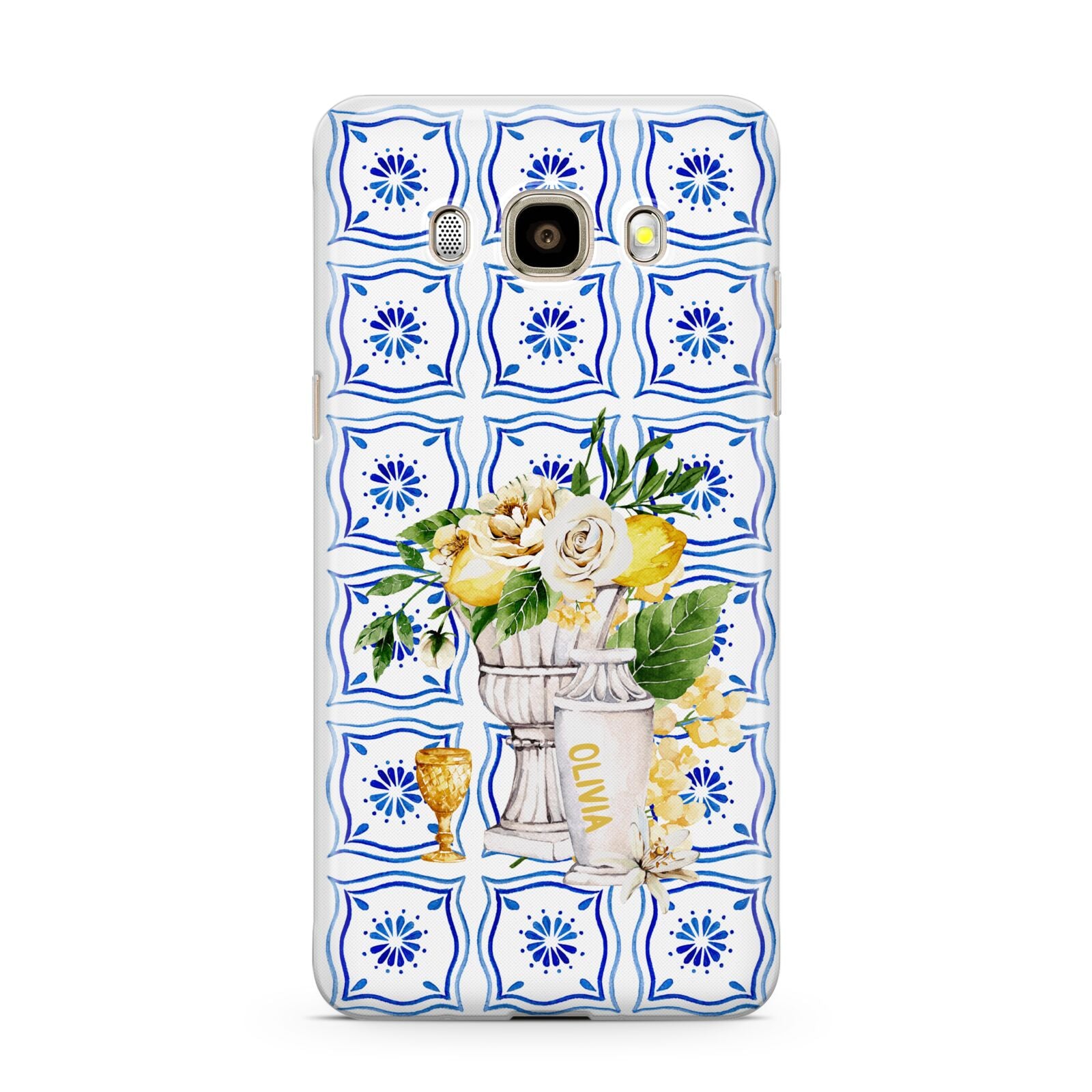 Personalised Greek Tiles Samsung Galaxy J7 2016 Case on gold phone