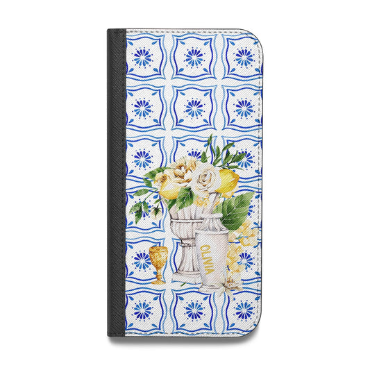 Personalised Greek Tiles Vegan Leather Flip iPhone Case