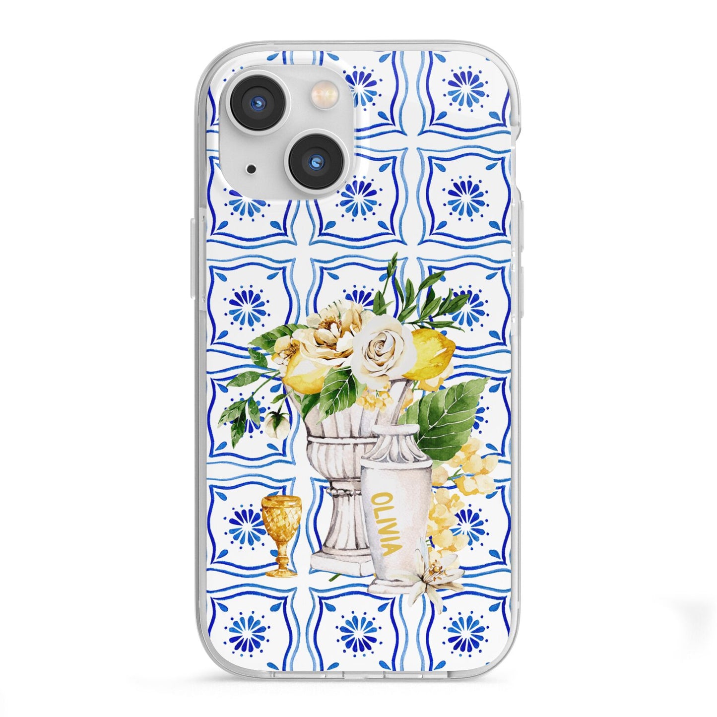 Personalised Greek Tiles iPhone 13 Mini TPU Impact Case with White Edges