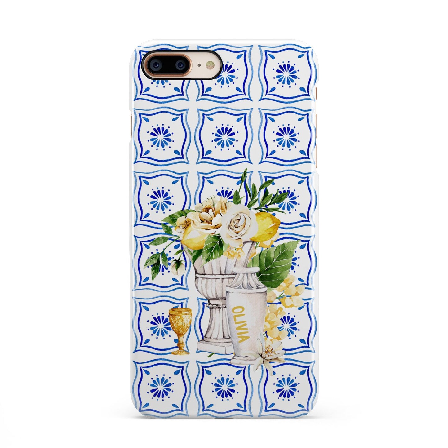 Personalised Greek Tiles iPhone 8 Plus 3D Snap Case on Gold Phone