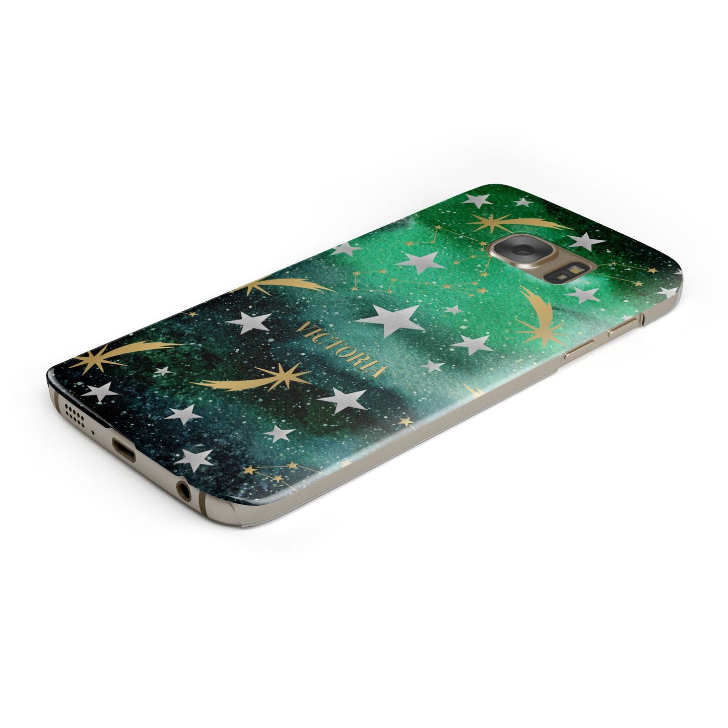 Personalised Green Cloud Stars Protective Samsung Galaxy Case Angled Image