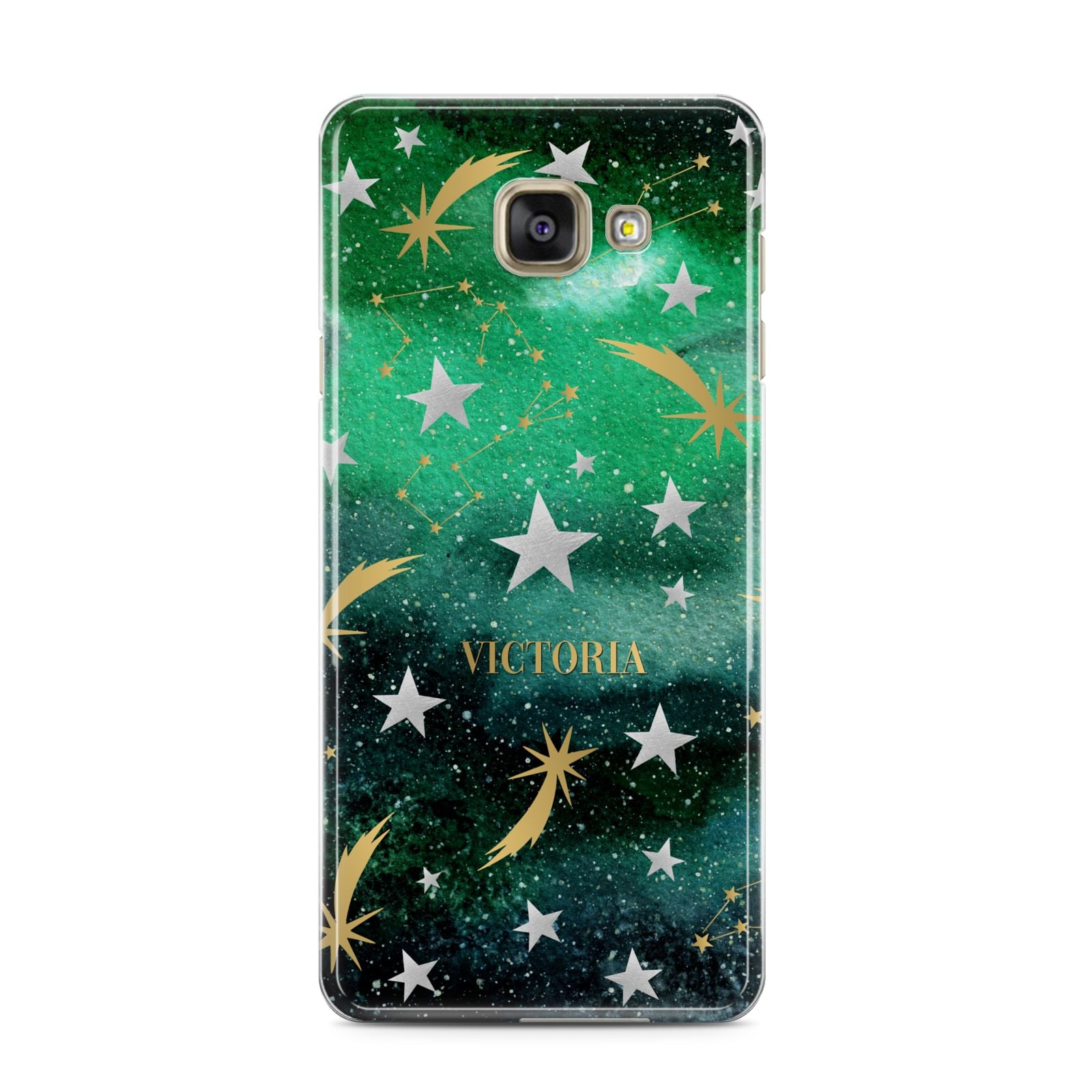 Personalised Green Cloud Stars Samsung Galaxy A3 2016 Case on gold phone